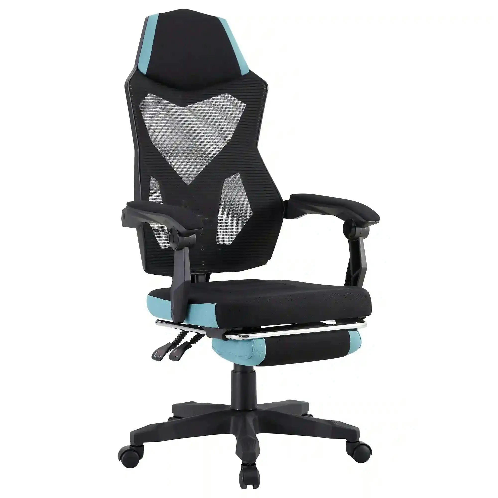 Scaun gaming JORIK NEW, negru/albastru, material textil/plasa, 60x65x108/118 cm