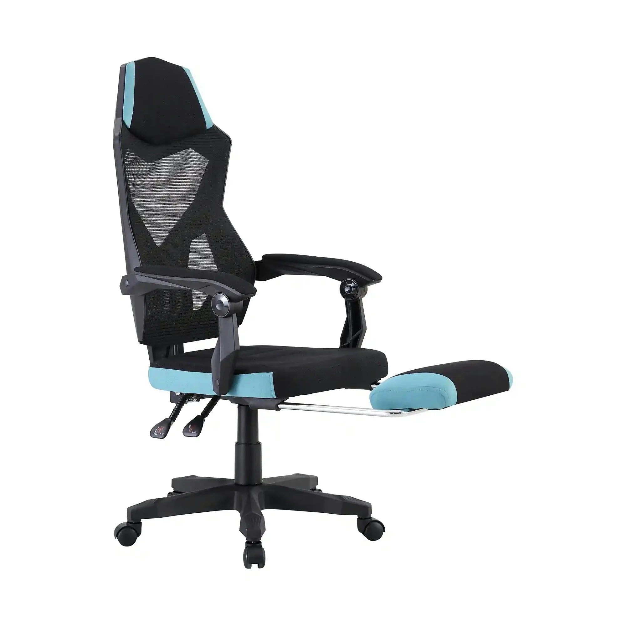 Scaun gaming JORIK NEW, negru/albastru, material textil/plasa, 60x65x108/118 cm