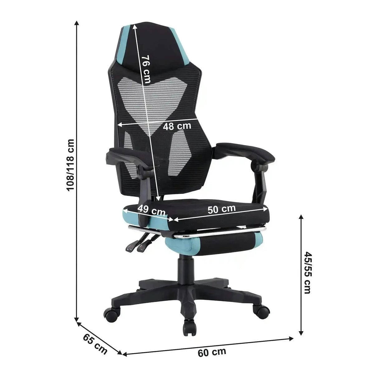 Scaun gaming JORIK NEW, negru/albastru, material textil/plasa, 60x65x108/118 cm
