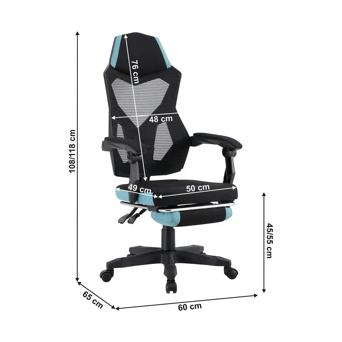 Scaun gaming JORIK NEW, negru/albastru, material textil/plasa, 60x65x108/118 cm