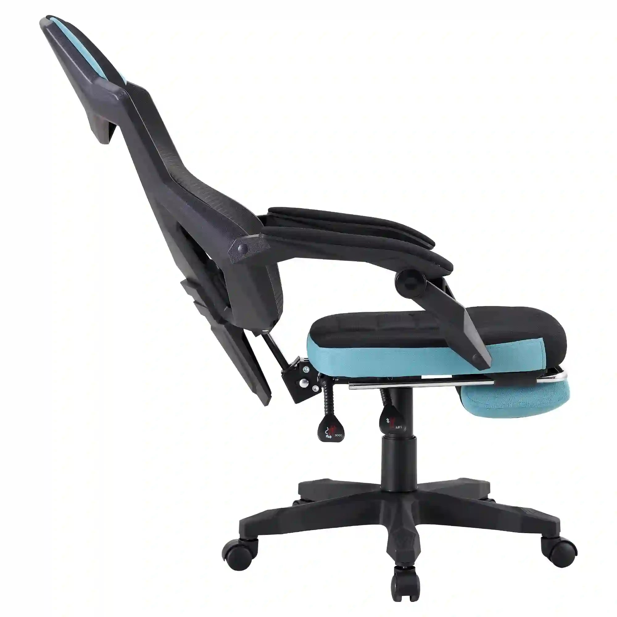 Scaun gaming JORIK NEW, negru/albastru, material textil/plasa, 60x65x108/118 cm