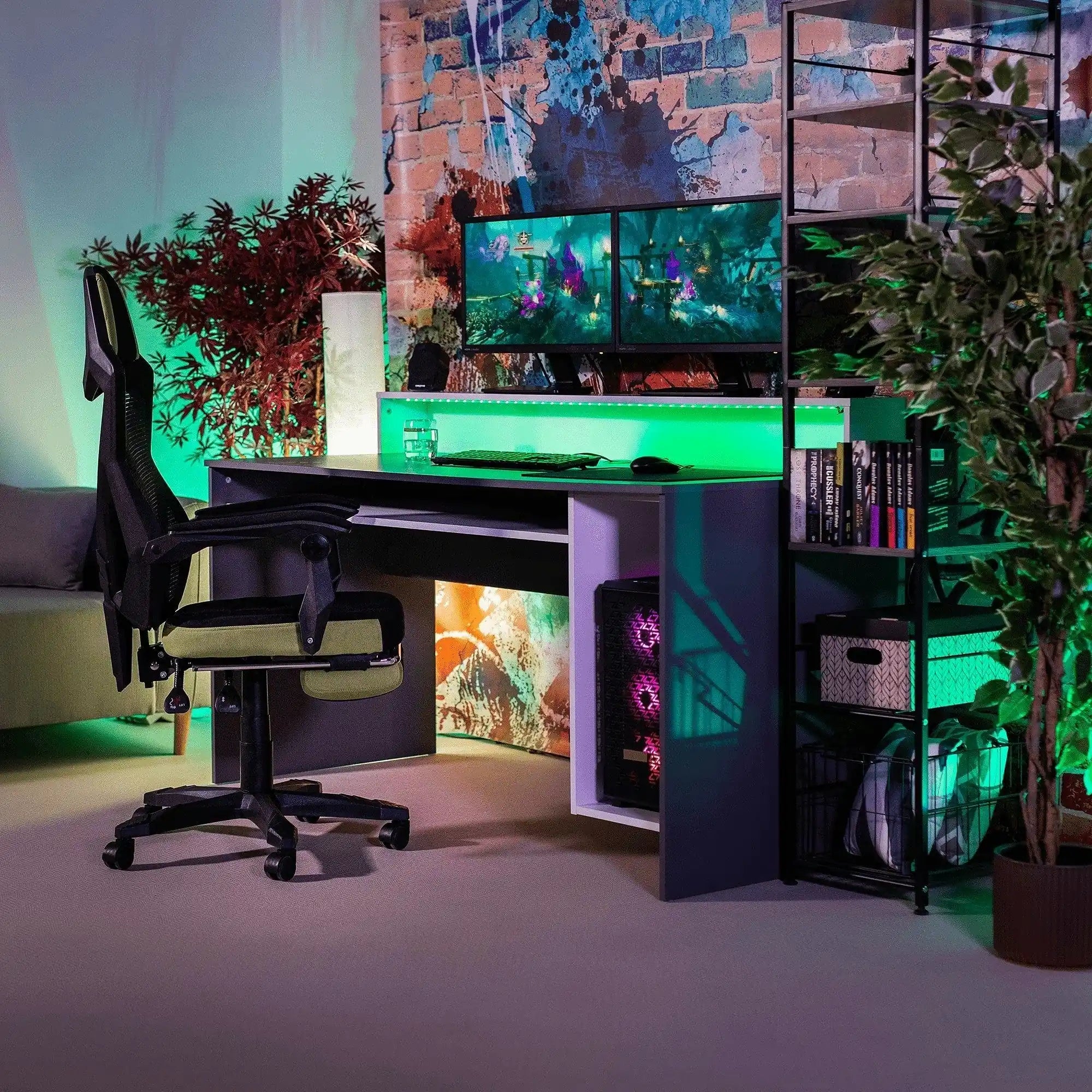 Scaun gaming JORIK NEW, negru/verde, plasa/plastic, 60x65x108/118 cm