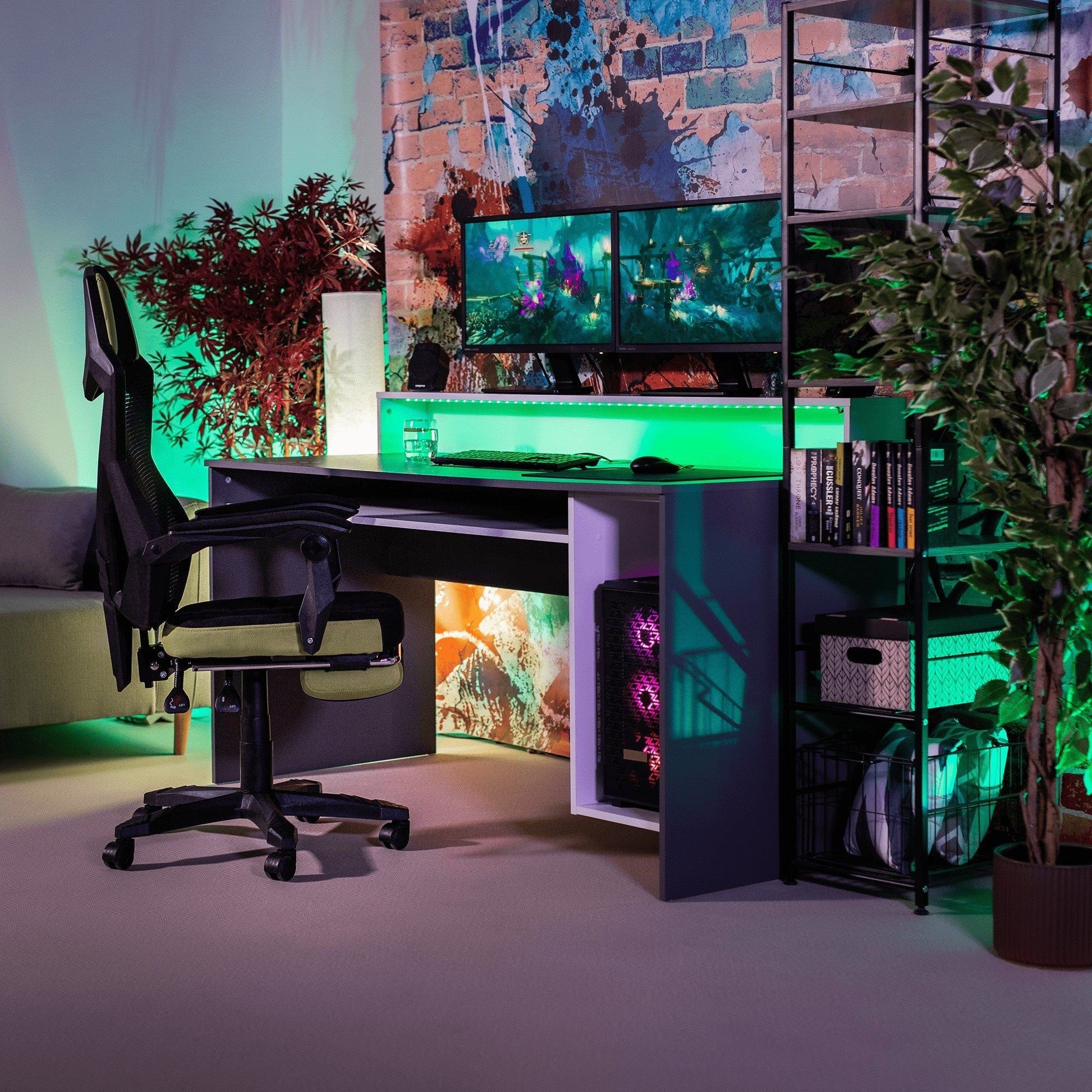 Scaun gaming JORIK NEW, negru/verde, plasa/plastic, 60x65x108/118 cm