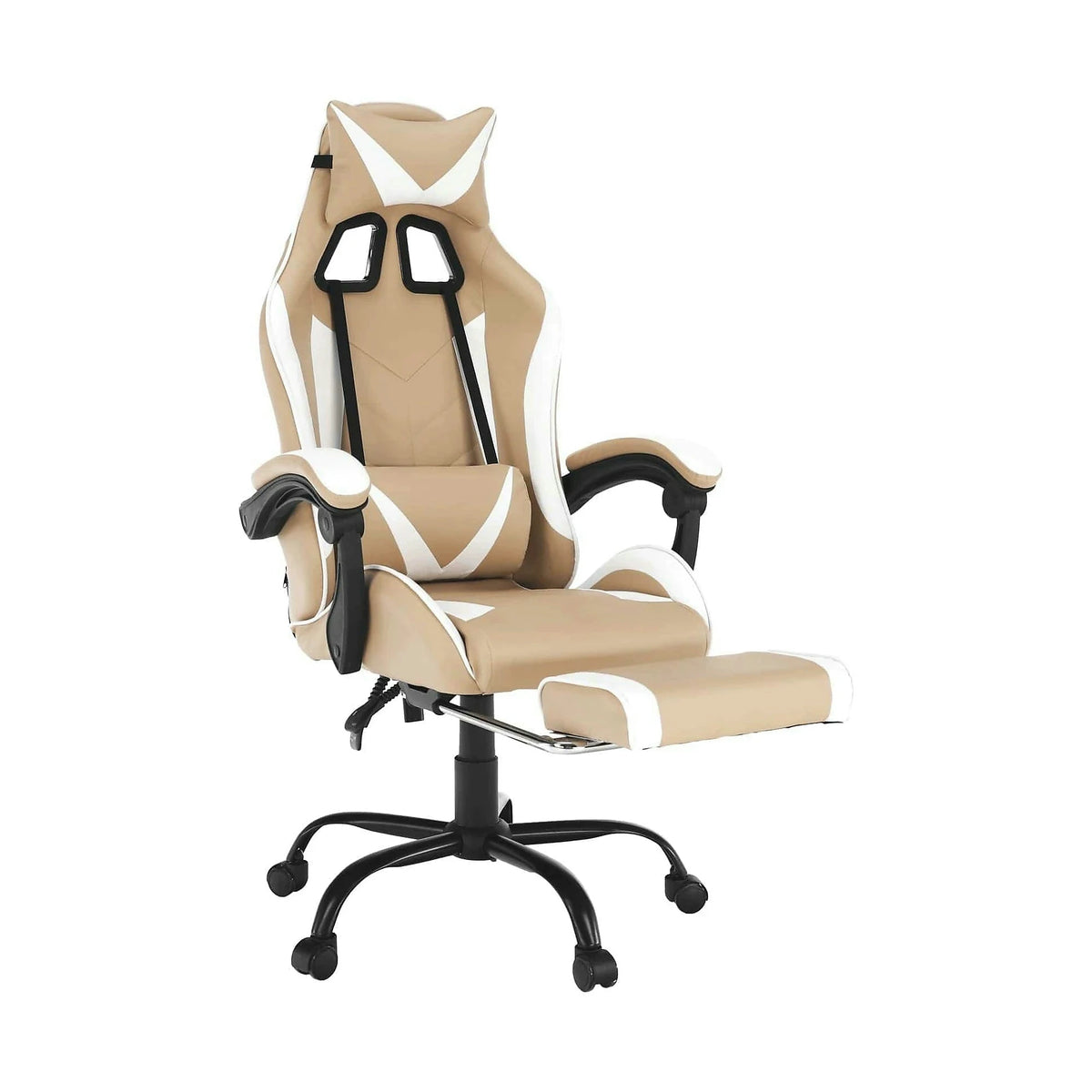 Scaun gaming OZGE 2 NEW, bej/alb, piele ecologica, 64x60x116/136 cm