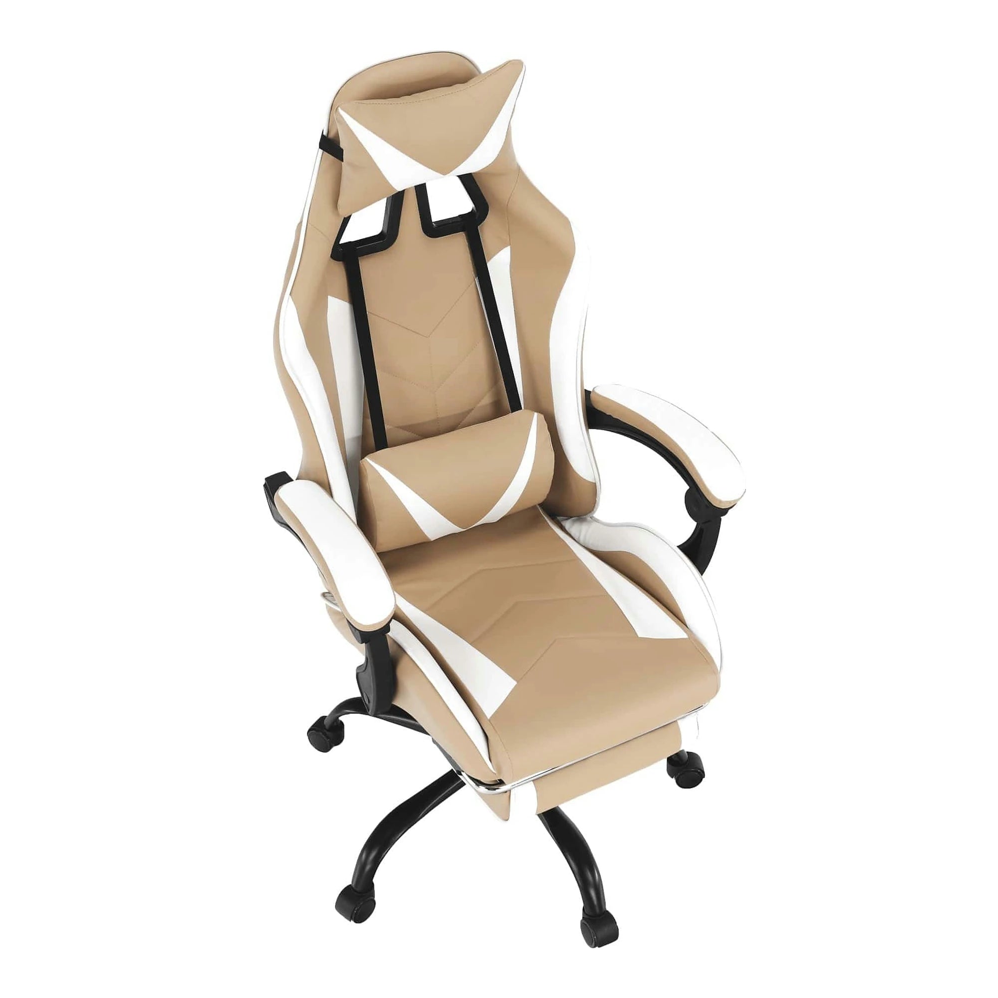 Scaun gaming OZGE 2 NEW, bej/alb, piele ecologica, 64x60x116/136 cm