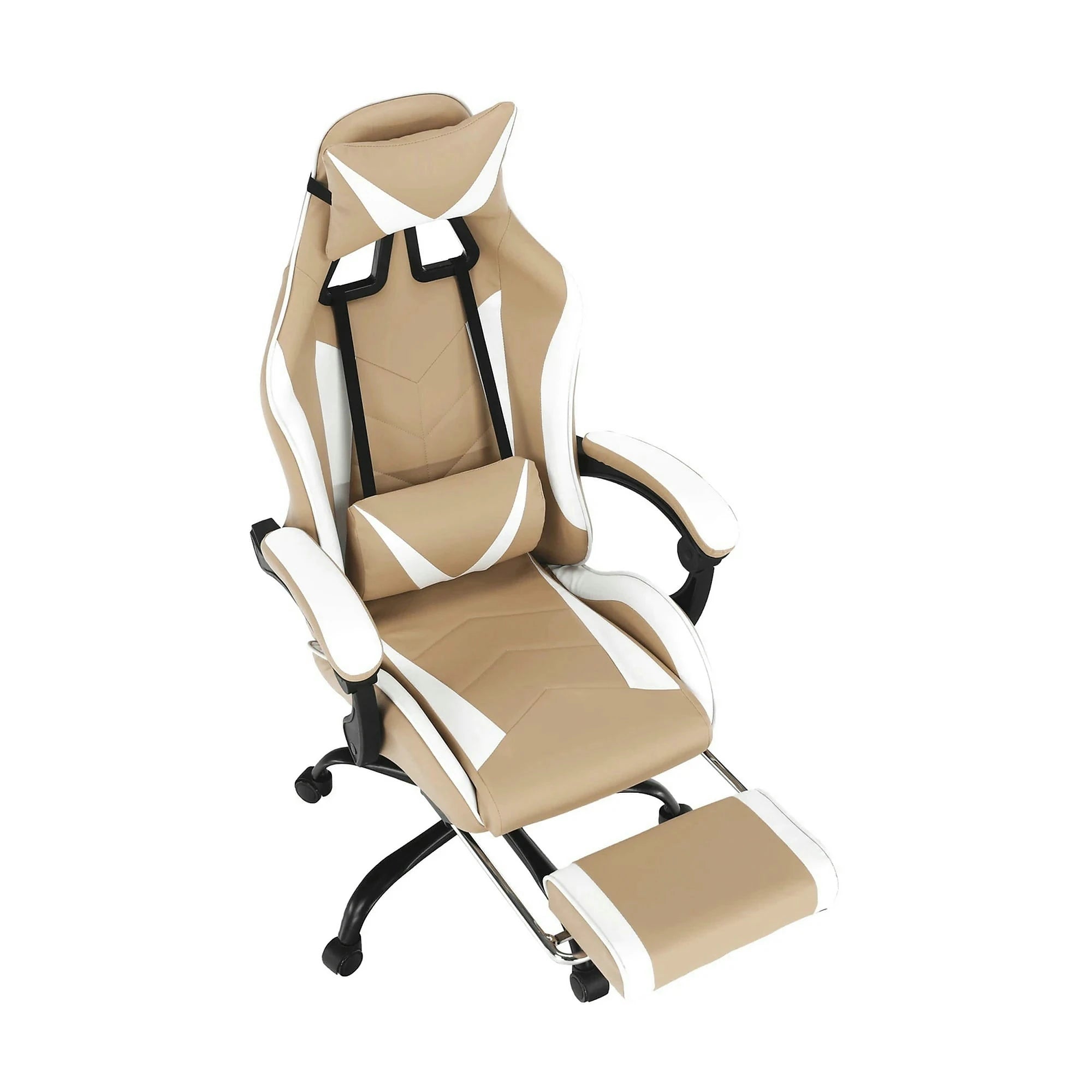 Scaun gaming OZGE 2 NEW, bej/alb, piele ecologica, 64x60x116/136 cm