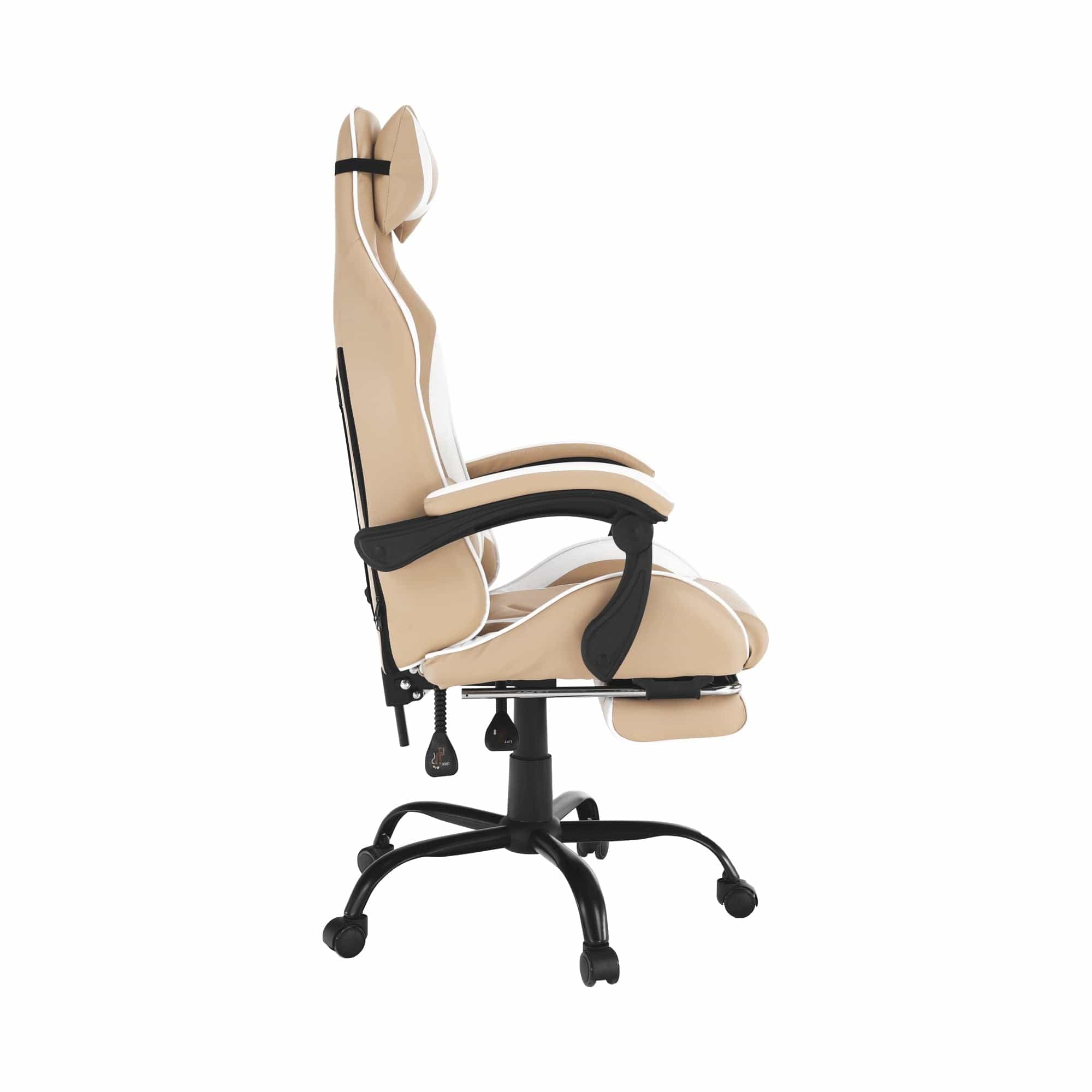 Scaun gaming OZGE 2 NEW, bej/alb, piele ecologica, 64x60x116/136 cm