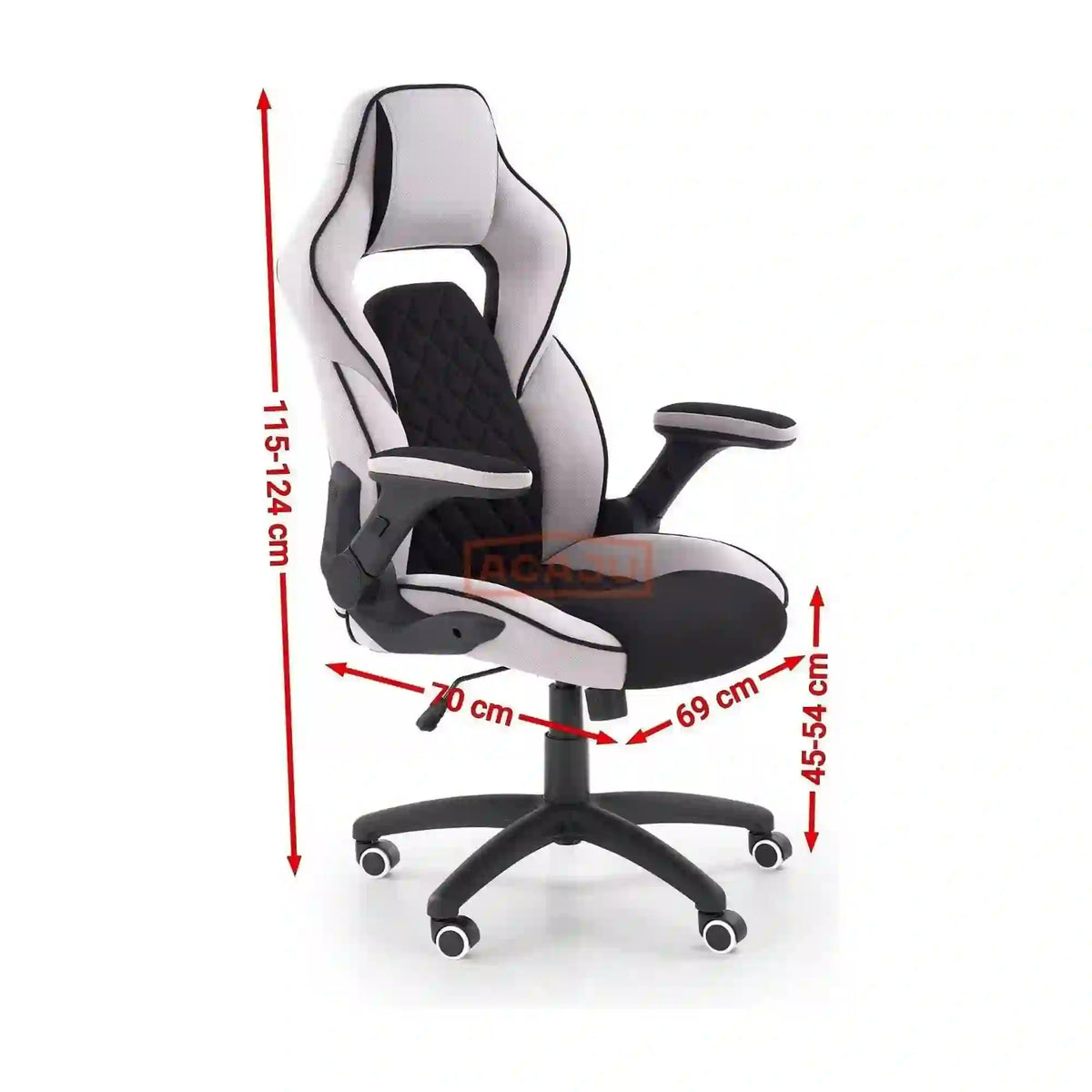 Scaun gaming SONIC, negru/gri, stofa, 69x70x115/124 cm