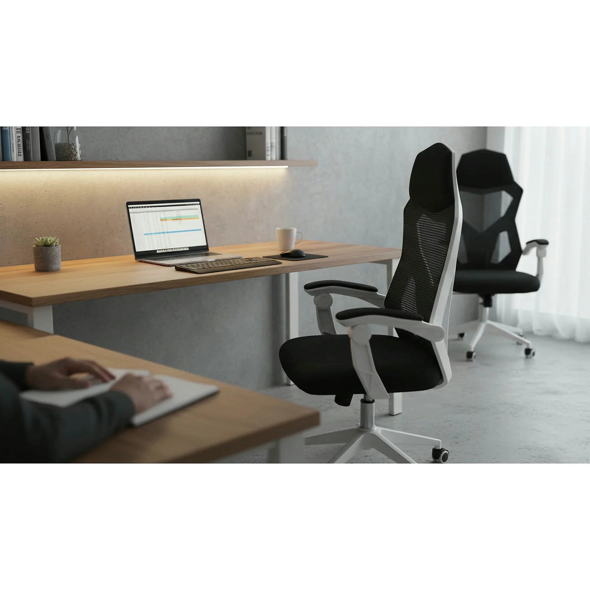 Scaun gaming YOKO, negru/alb, material textil/plastic, 60x65x113/123 cm