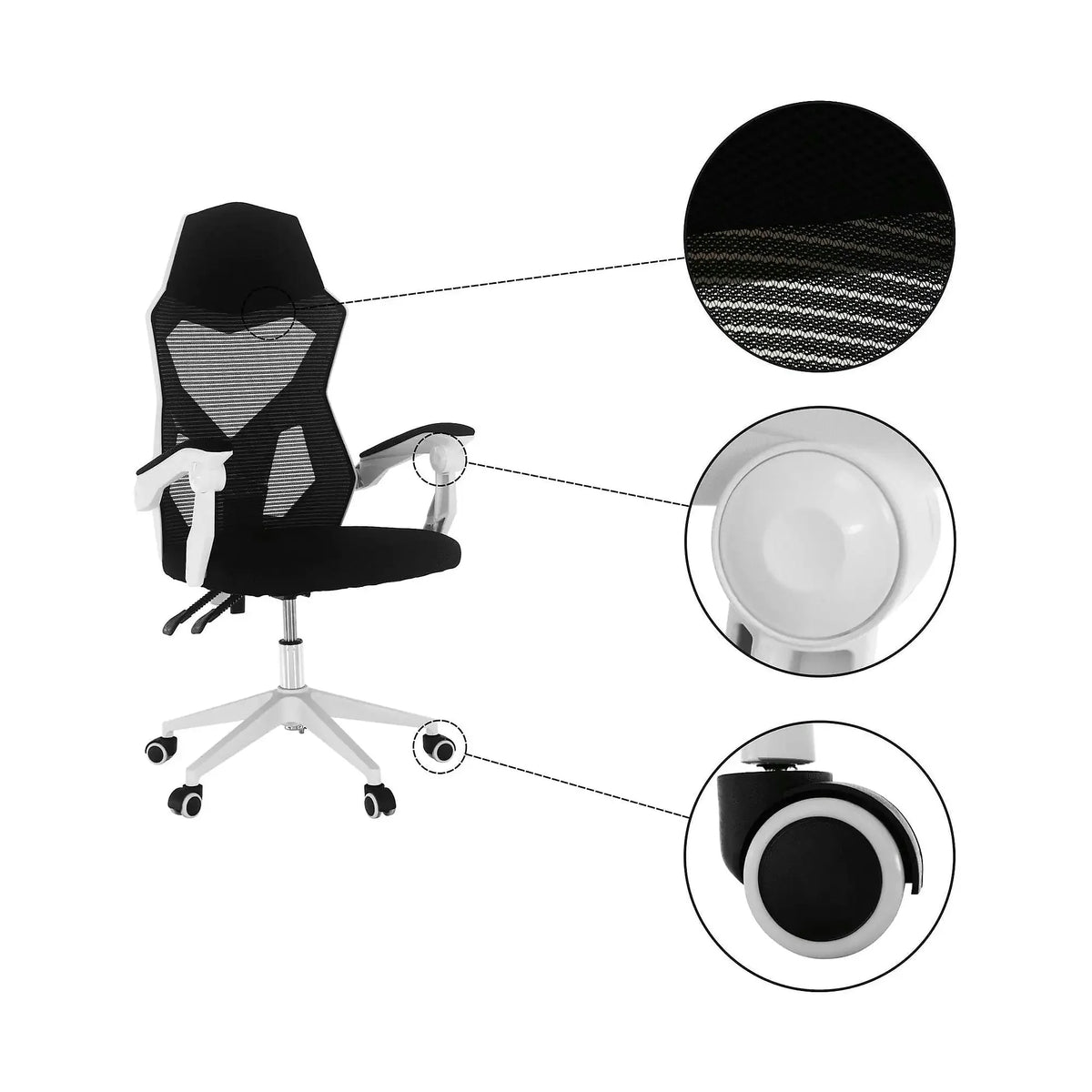Scaun gaming YOKO, negru/alb, material textil/plastic, 60x65x113/123 cm