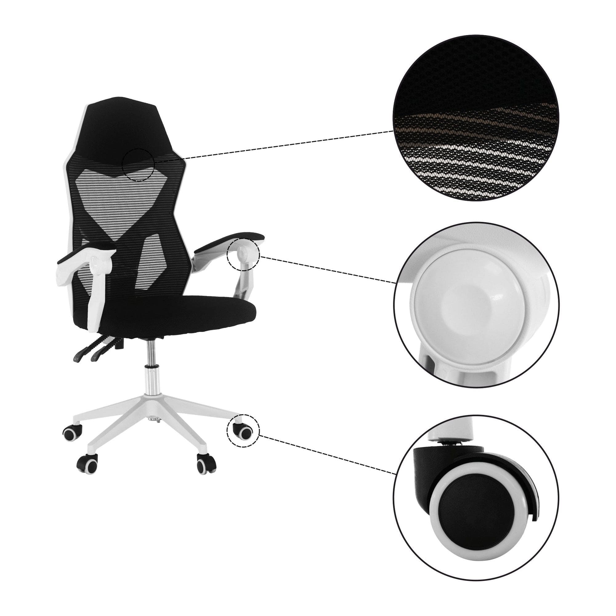 Scaun gaming YOKO, negru/alb, material textil/plastic, 60x65x113/123 cm