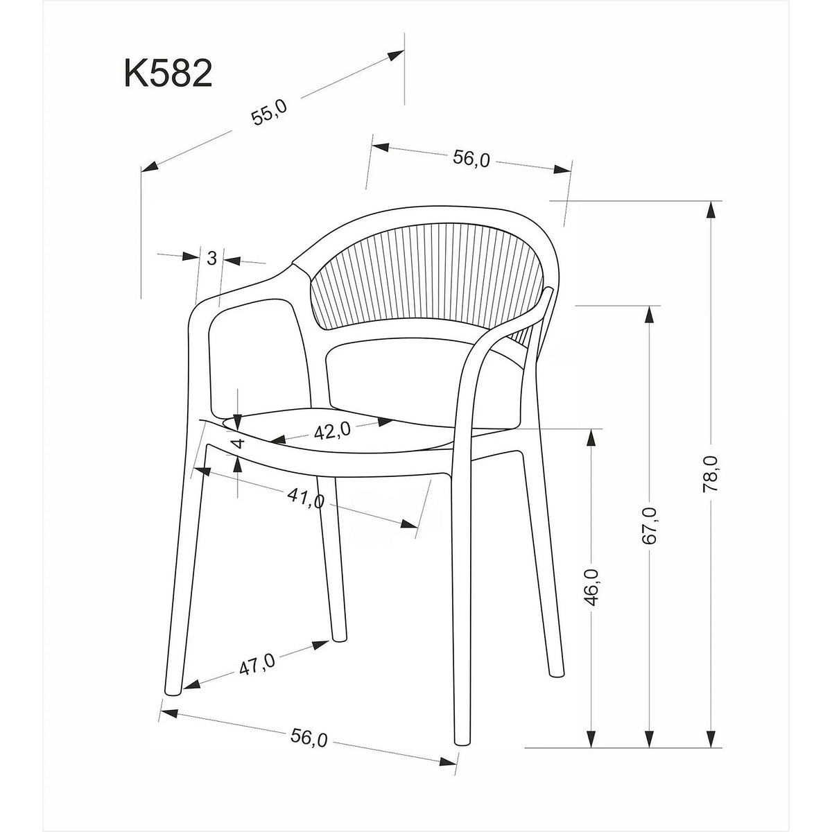 Scaun gradina K582, negru, polipropilena, 56x55x78 cm