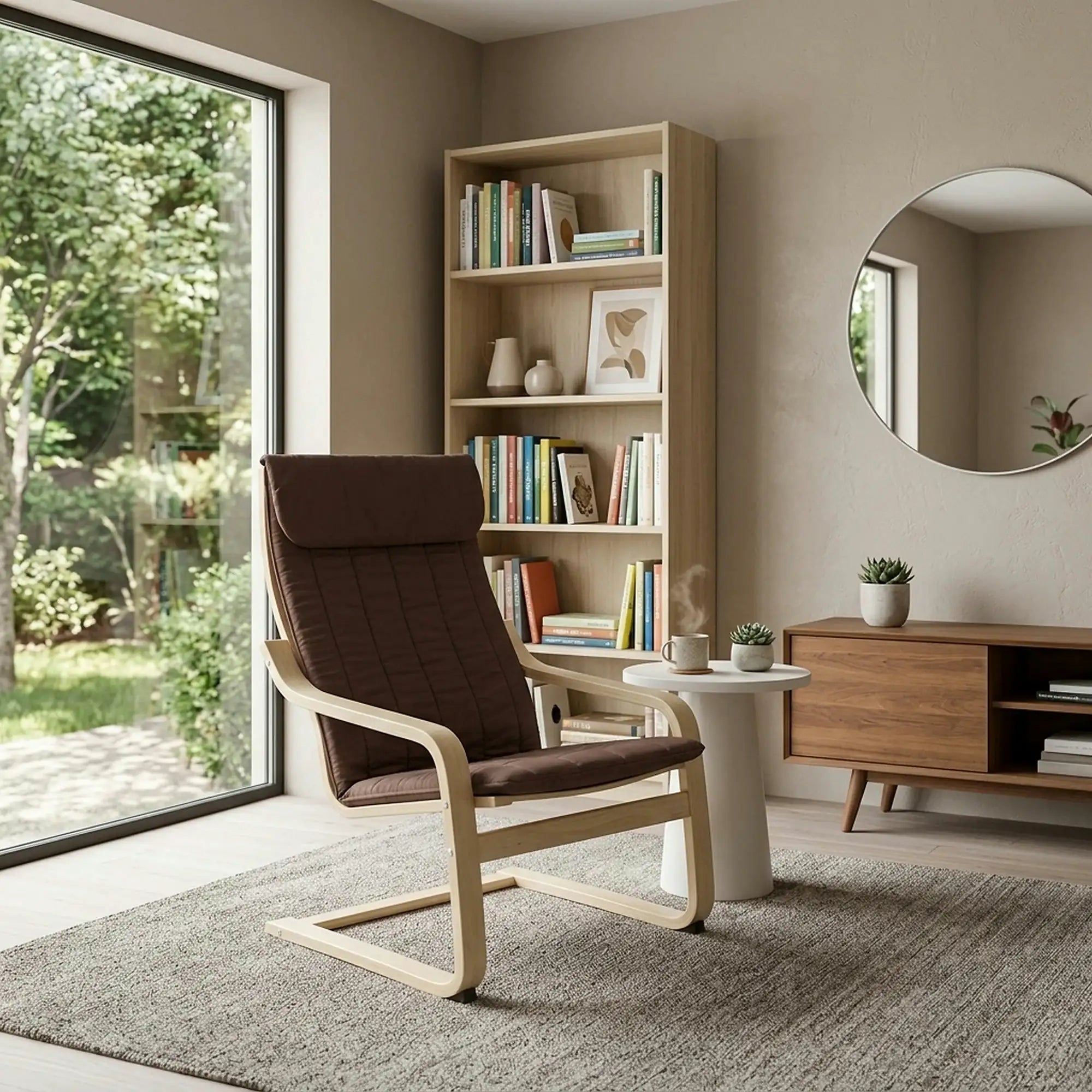 Scaun gradina TORSTEN, maro/bej, material sintetic/lemn de mesteacan, 59x73x99 cm