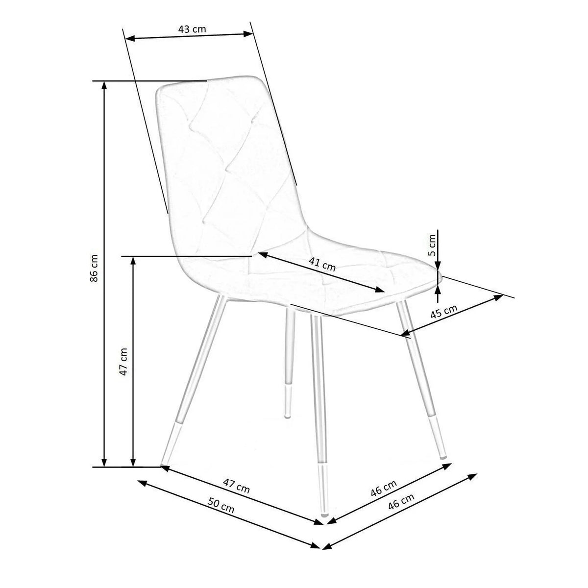 Scaun gri inchis K438, stofa catifelata/metal, 45x50x86 cm