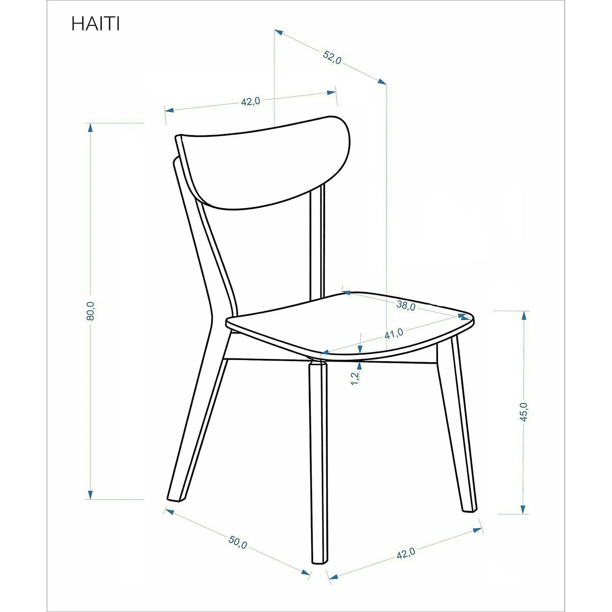 Scaun HAITI, stejar/negru, placaj/lemn, 42x52x80 cm