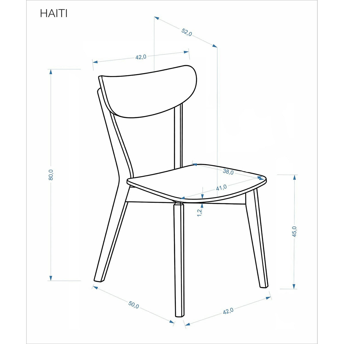 Scaun HAITI, stejar/negru, placaj/lemn, 42x52x80 cm