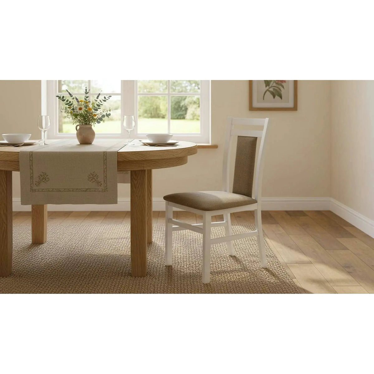 Scaun HUBERT 8, bej/alb, stofa clasica/lemn de fag, 45x51x90 cm