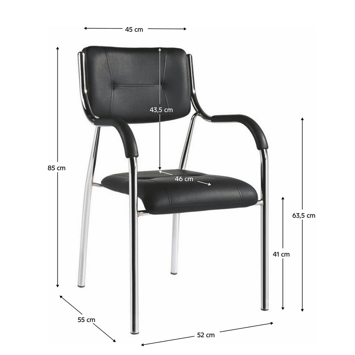 Scaun ILHAM, negru/crom, piele ecologica/metal, 52x55x85 cm