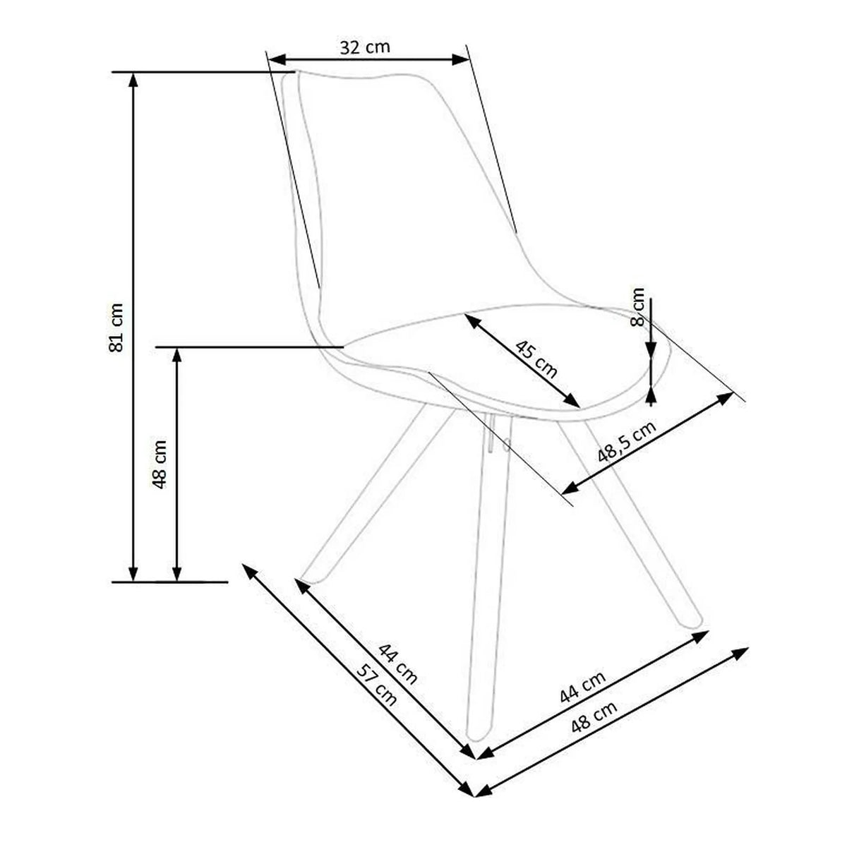 Scaun K201, gri/fag, piele ecologica/lemn de fag, 48X47X80 CM