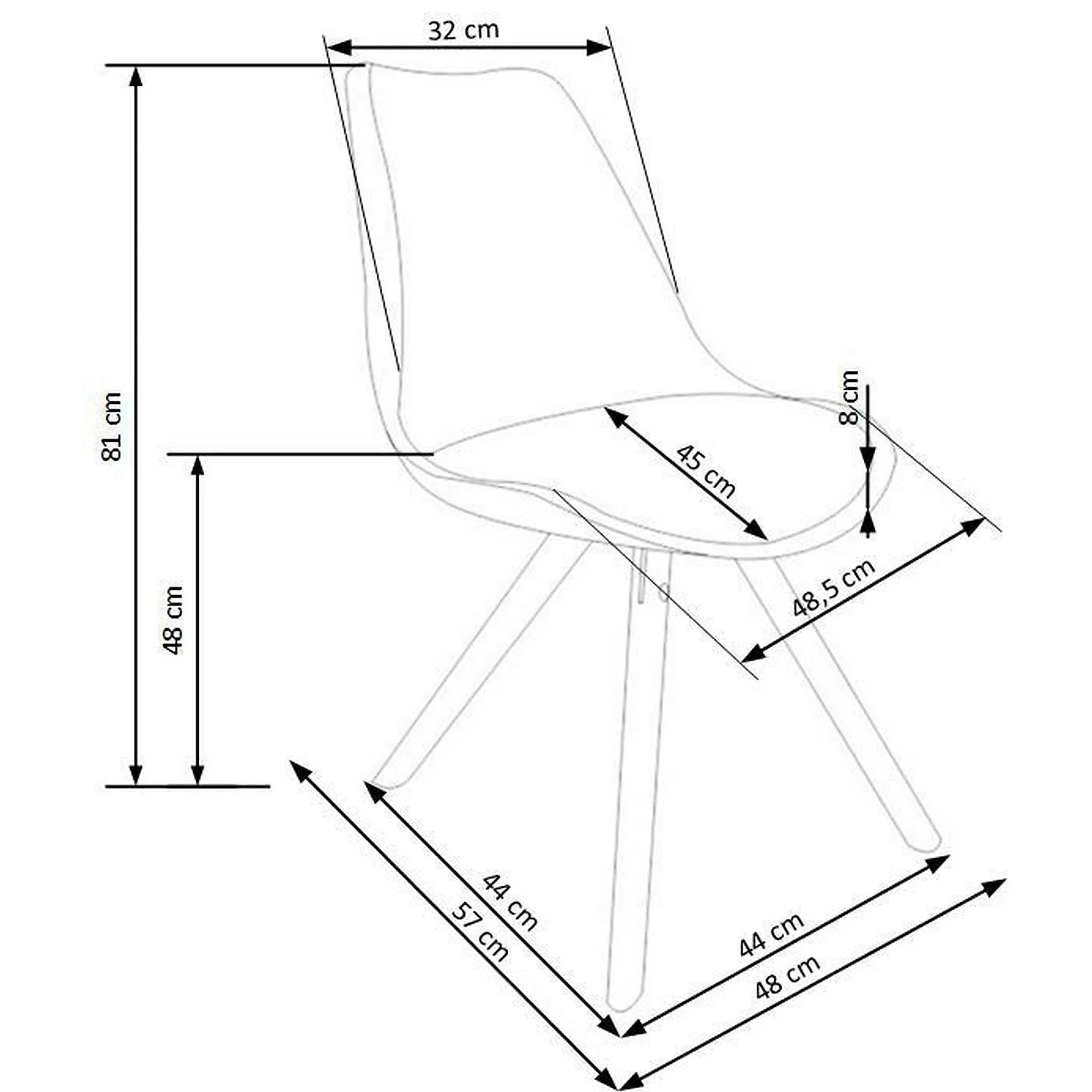 Scaun K201, gri/fag, piele ecologica/lemn de fag, 48X47X80 CM