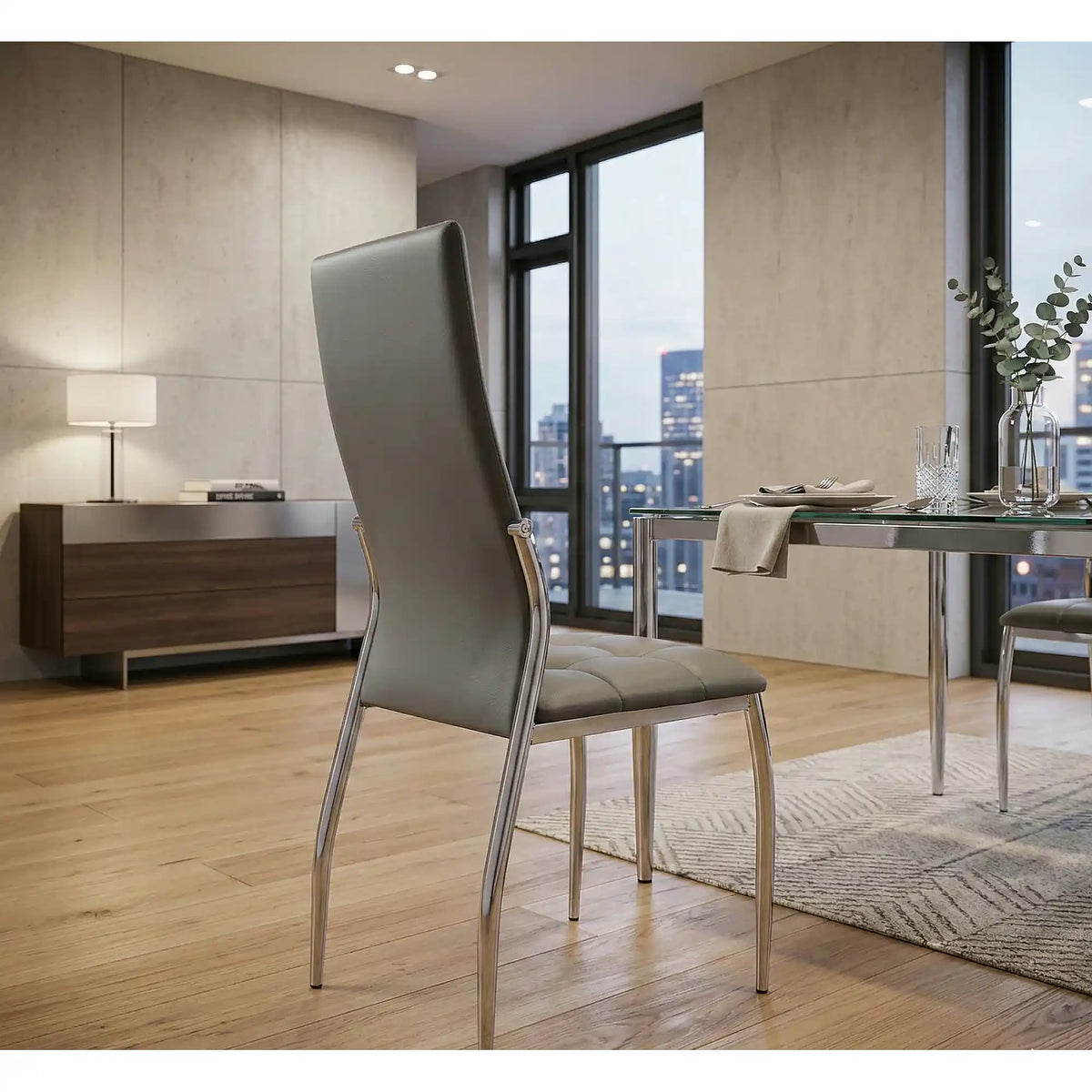 Scaun K209, gri/crom, piele ecologica/metal, 43x54x101 cm