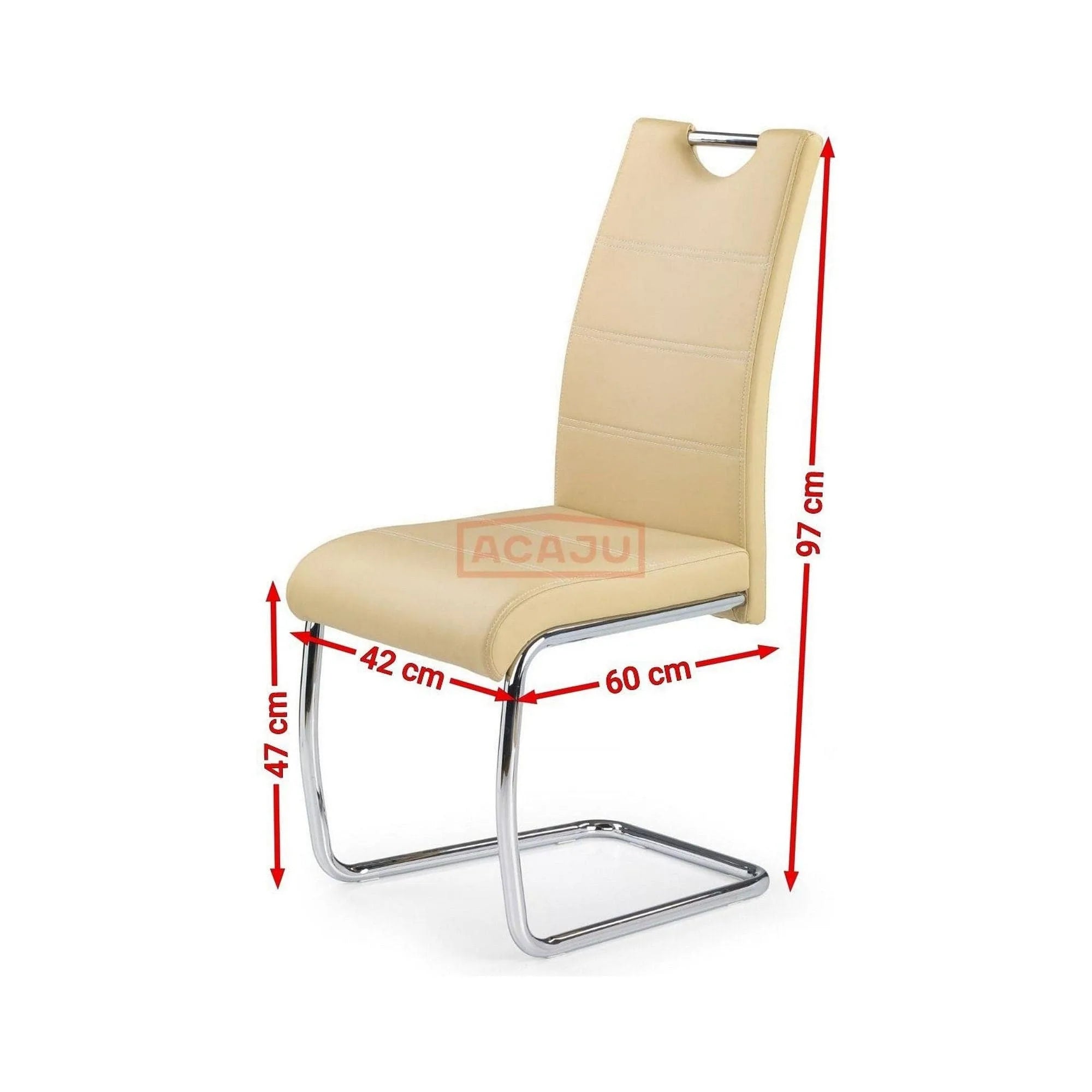 Scaun K211, bej/crom, piele ecologica/metal, 42x60x97 cm