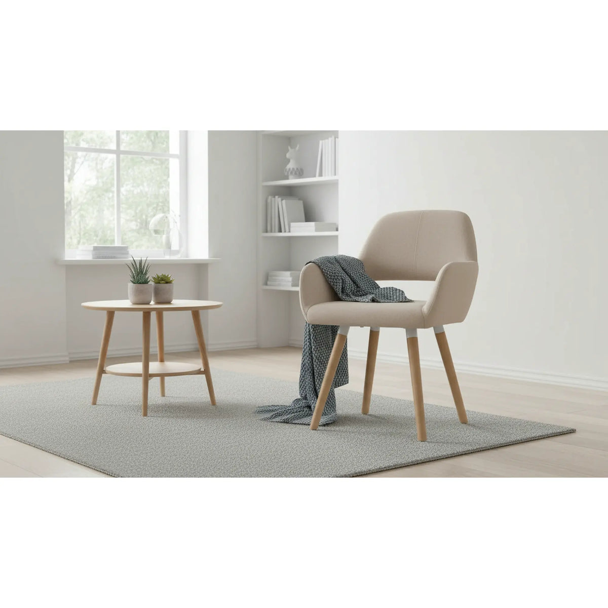 Scaun K283, bej/stejar, stofa clasica/lemn, 56X56X80 CM