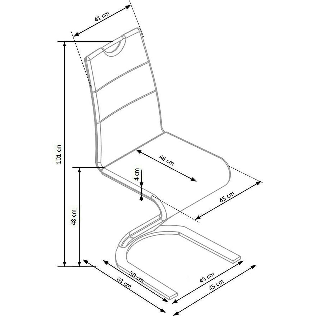 Scaun K291, alb/crom, piele ecologica/metal, 45X63X101 CM