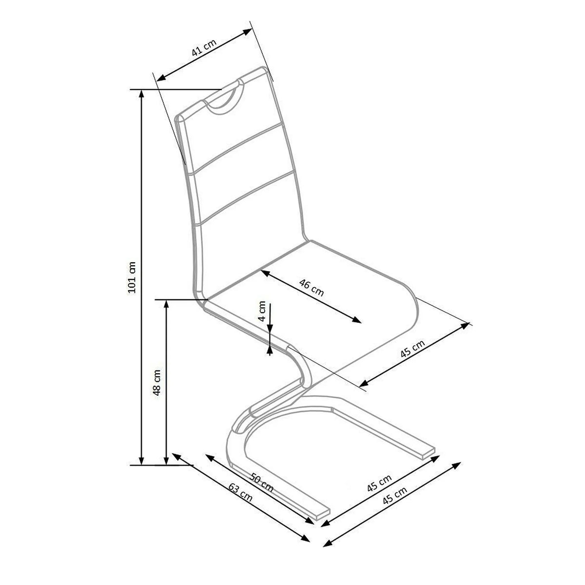 Scaun K291, alb/crom, piele ecologica/metal, 45X63X101 CM