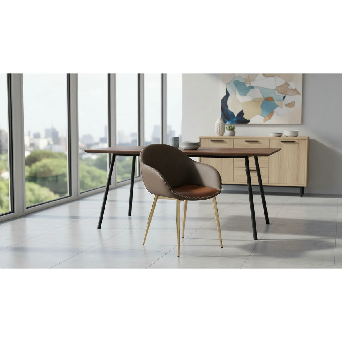 Scaun K304, gri/maro, piele ecologica/otel, 57x59x81 cm