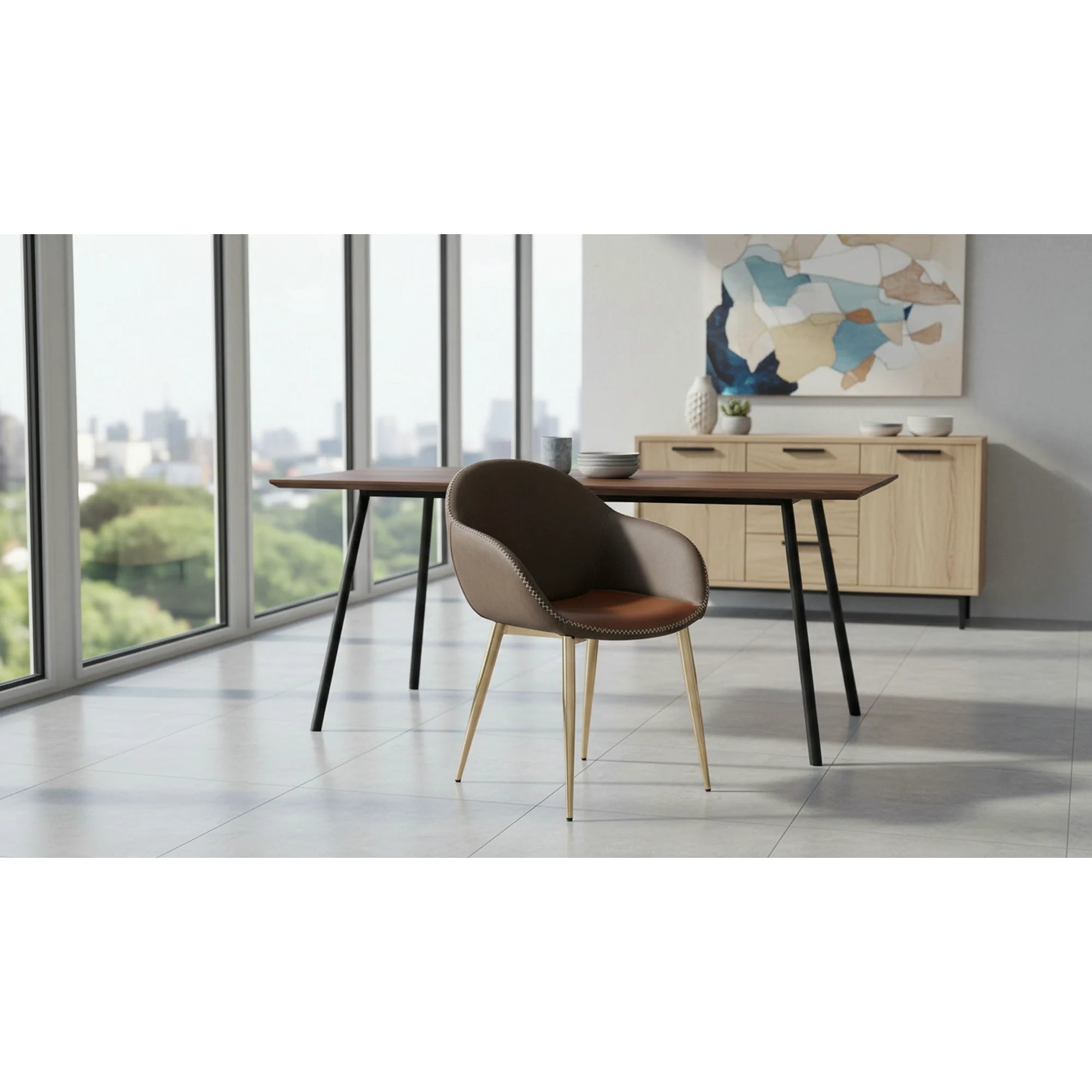 Scaun K304, gri/maro, piele ecologica/otel, 57x59x81 cm