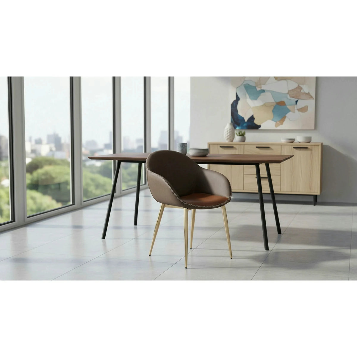 Scaun K304, gri/maro, piele ecologica/otel, 57x59x81 cm