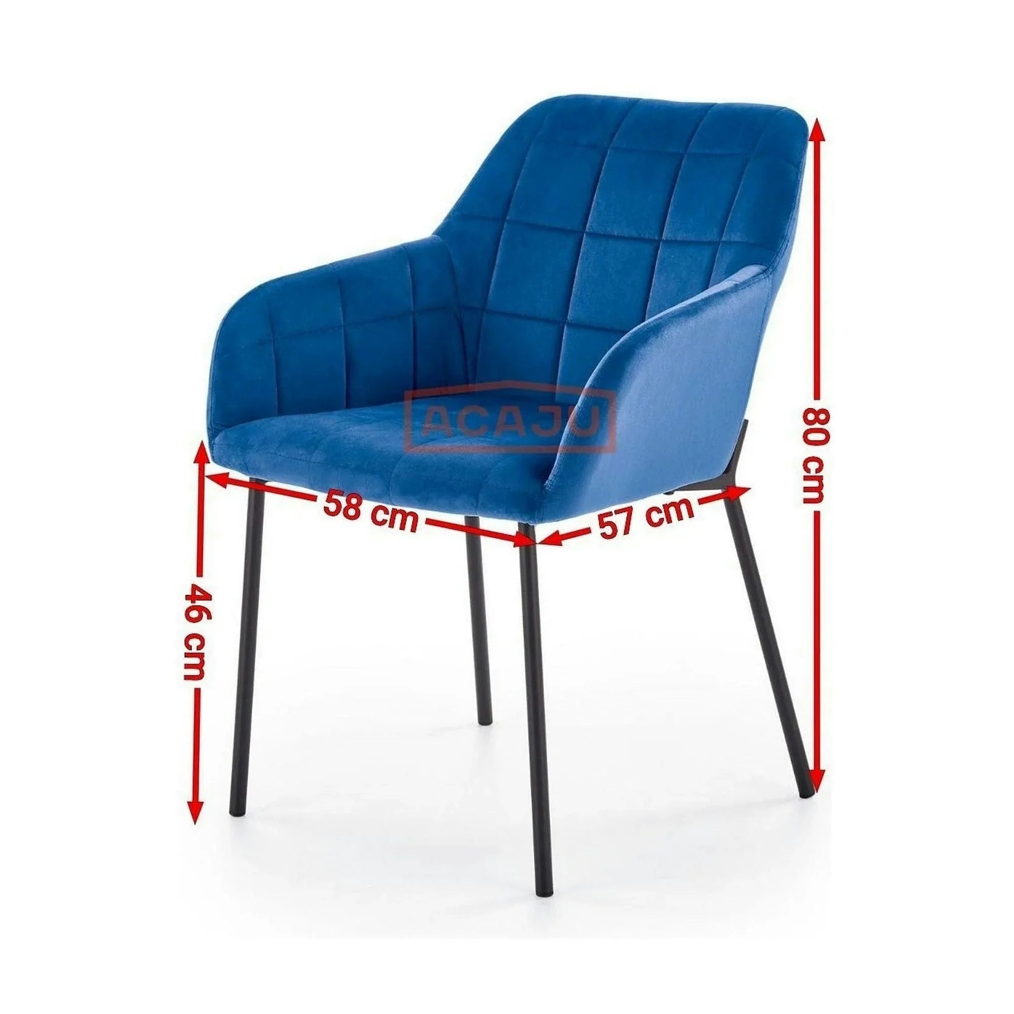 Scaun K305, albastru/negru, stofa catifelata/metal, 58X57X80 cm