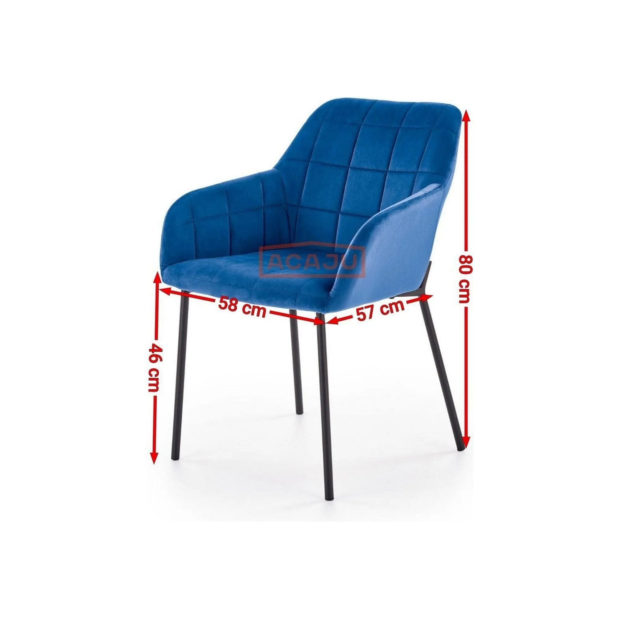 Scaun K305, albastru/negru, stofa catifelata/metal, 58X57X80 cm