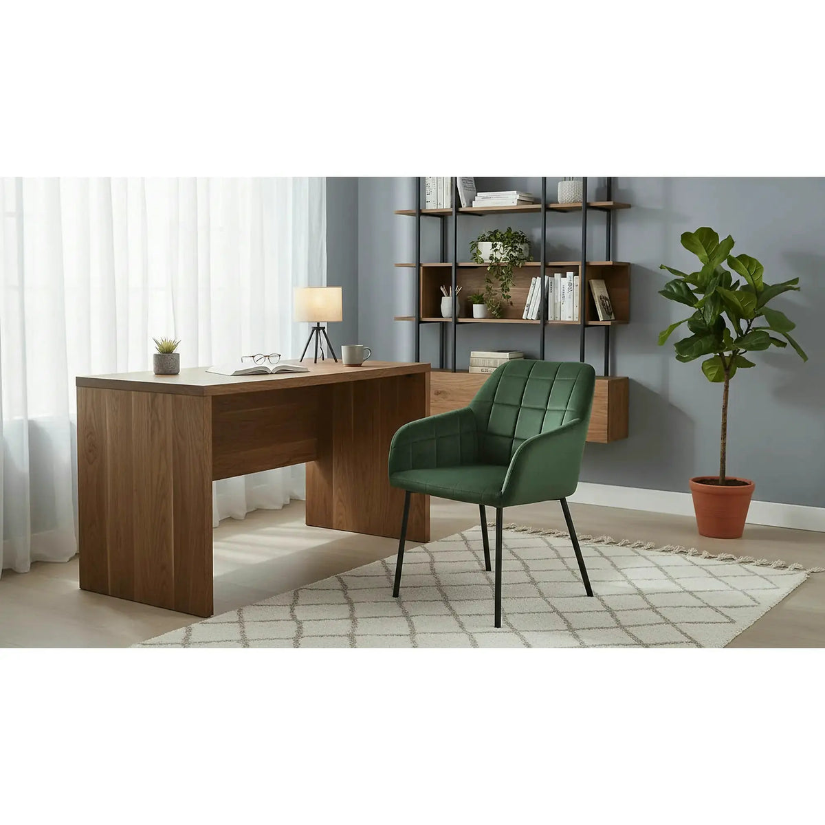 Scaun K305, verde inchis/negru, stofa catifelata/metal, 58X57X80 cm