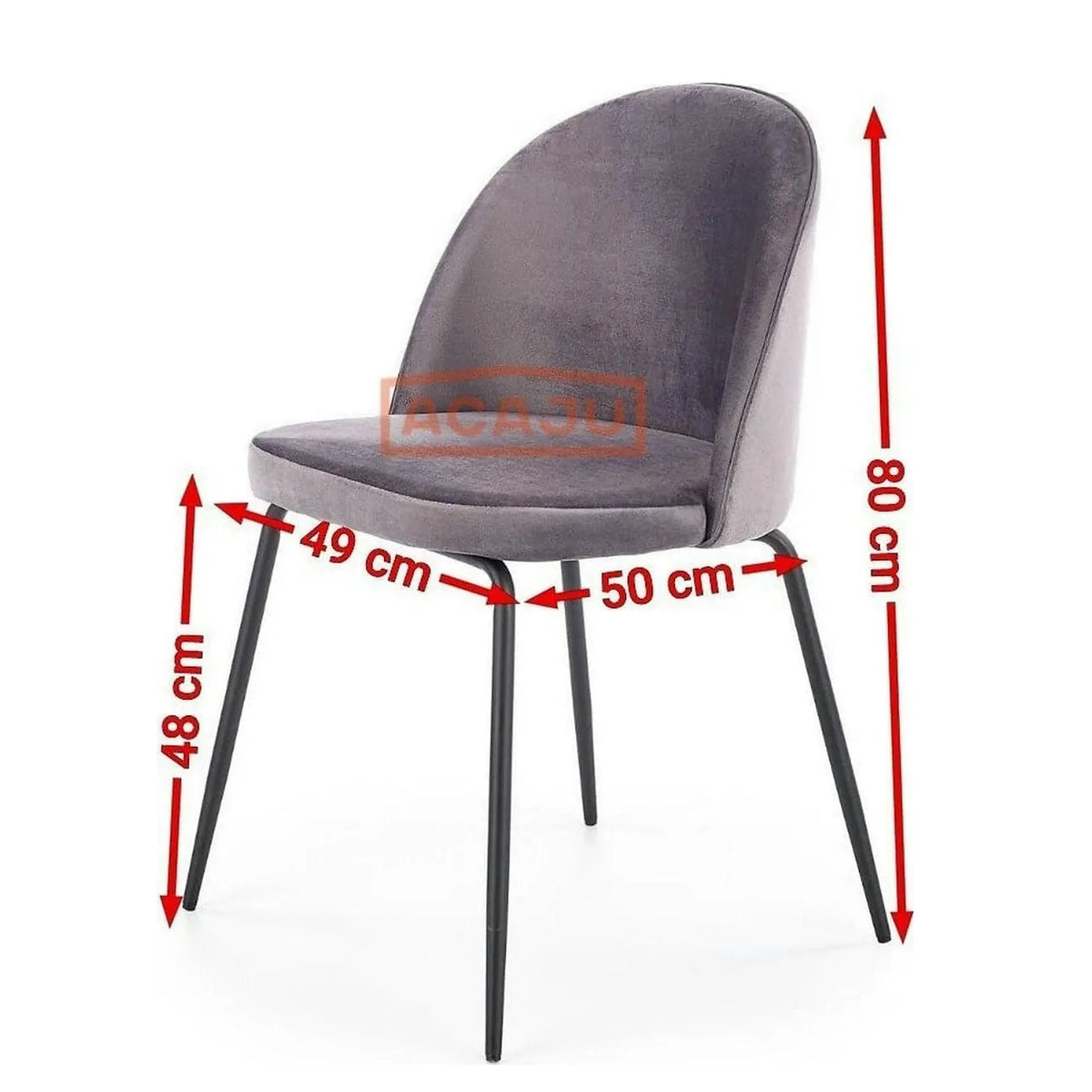 Scaun K314 gri inchis/negru, stofa catifelata/metal, 49x50x80 cm