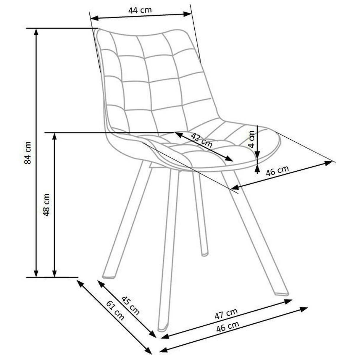 Scaun K332, albastru inchis/negru, stofa catifelata/metal, 46X61X84 CM