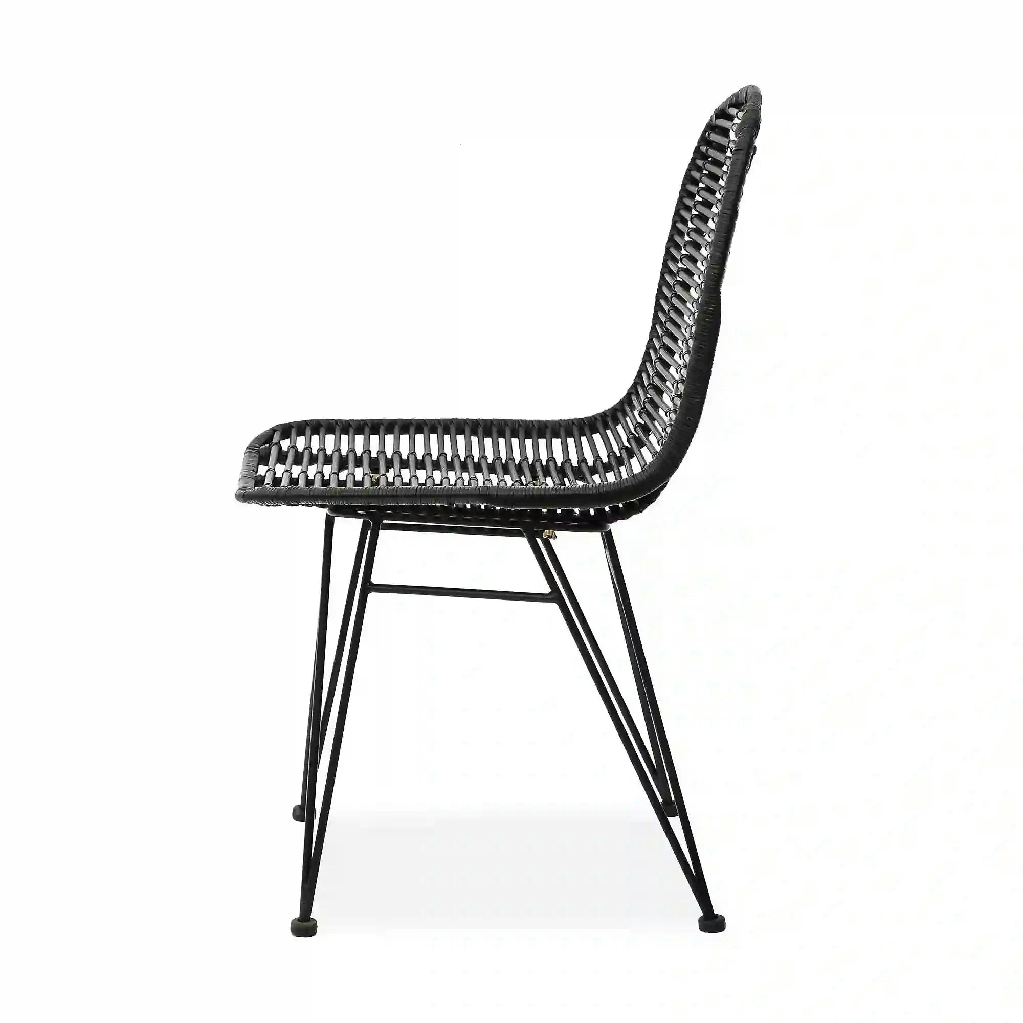Scaun K337, negru, rattan natural/metal, 44x55x90 cm