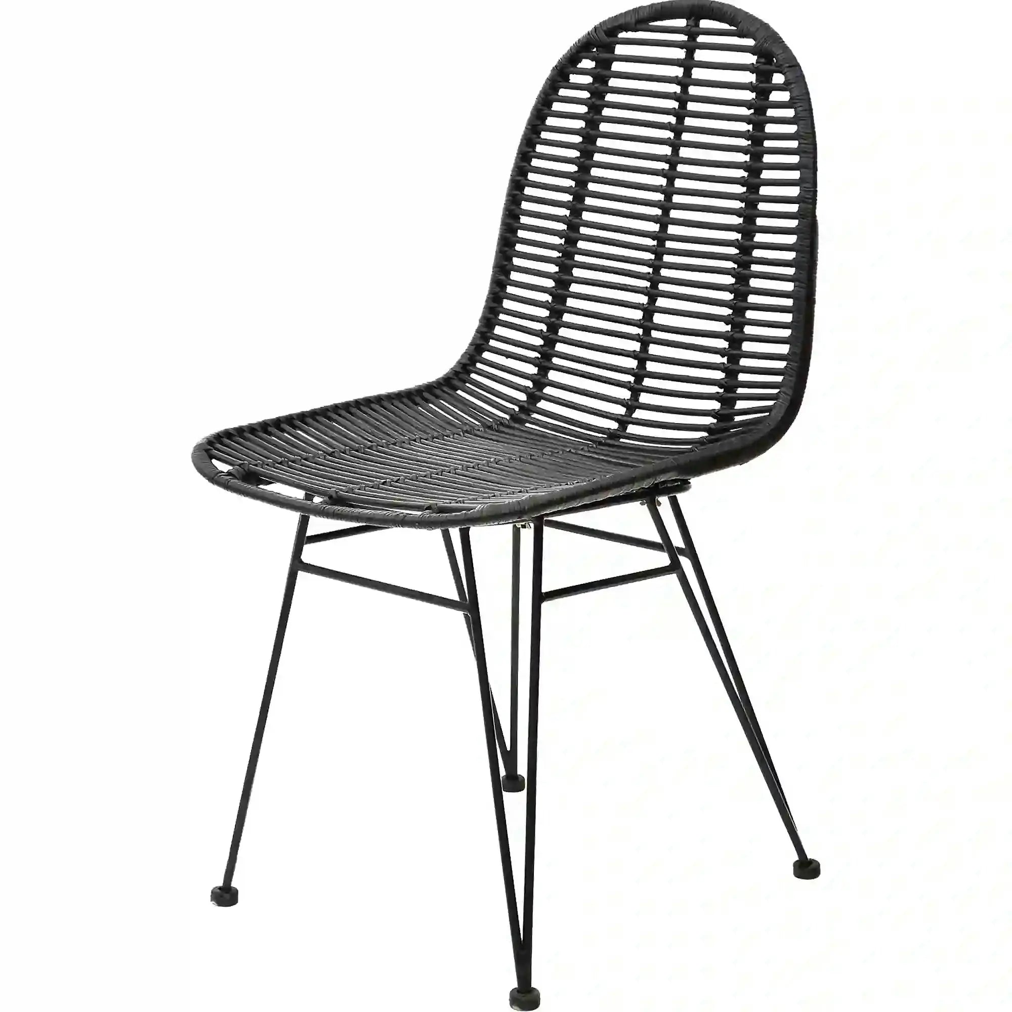 Scaun K337, negru, rattan natural/metal, 44x55x90 cm