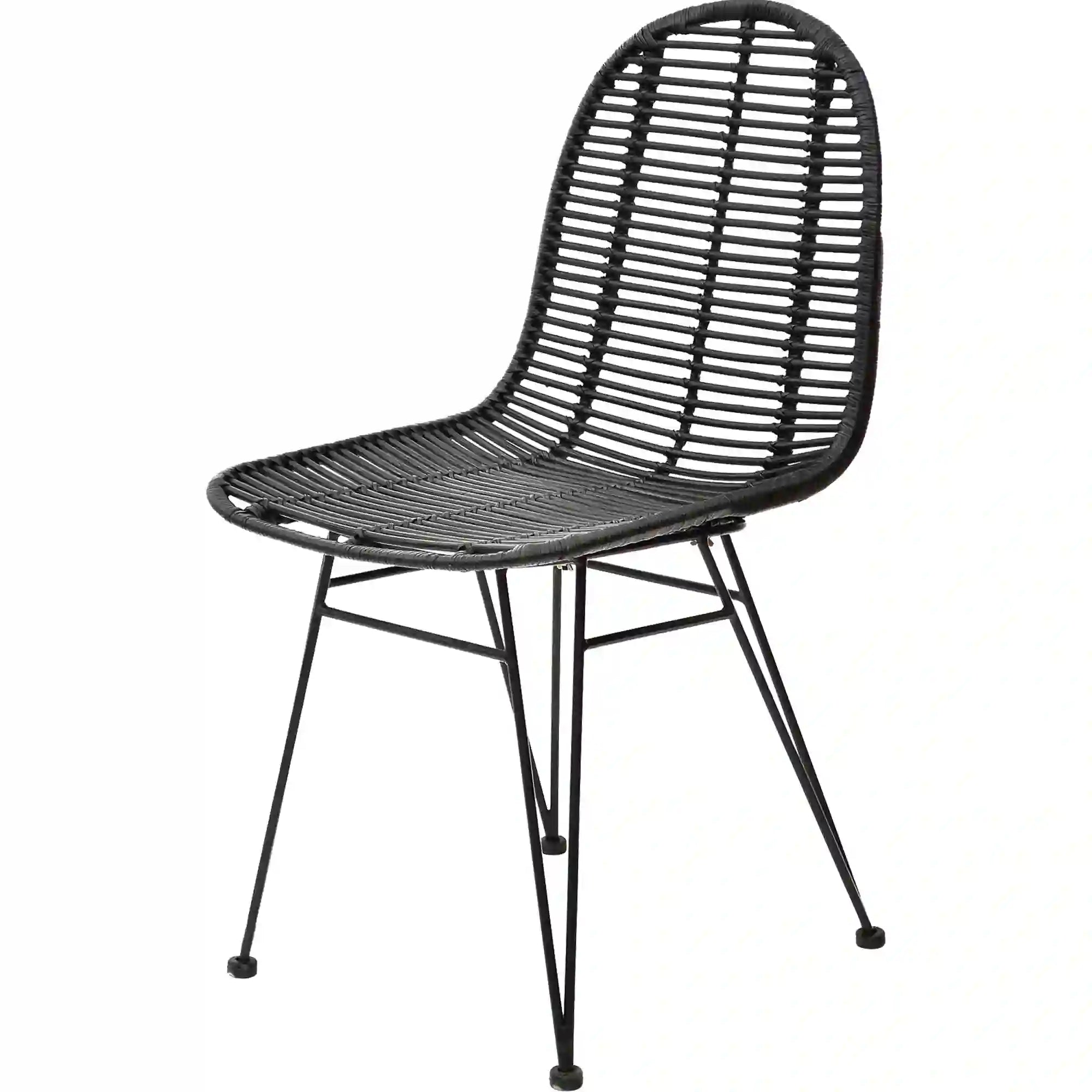 Scaun K337, negru, rattan natural/metal, 44x55x90 cm