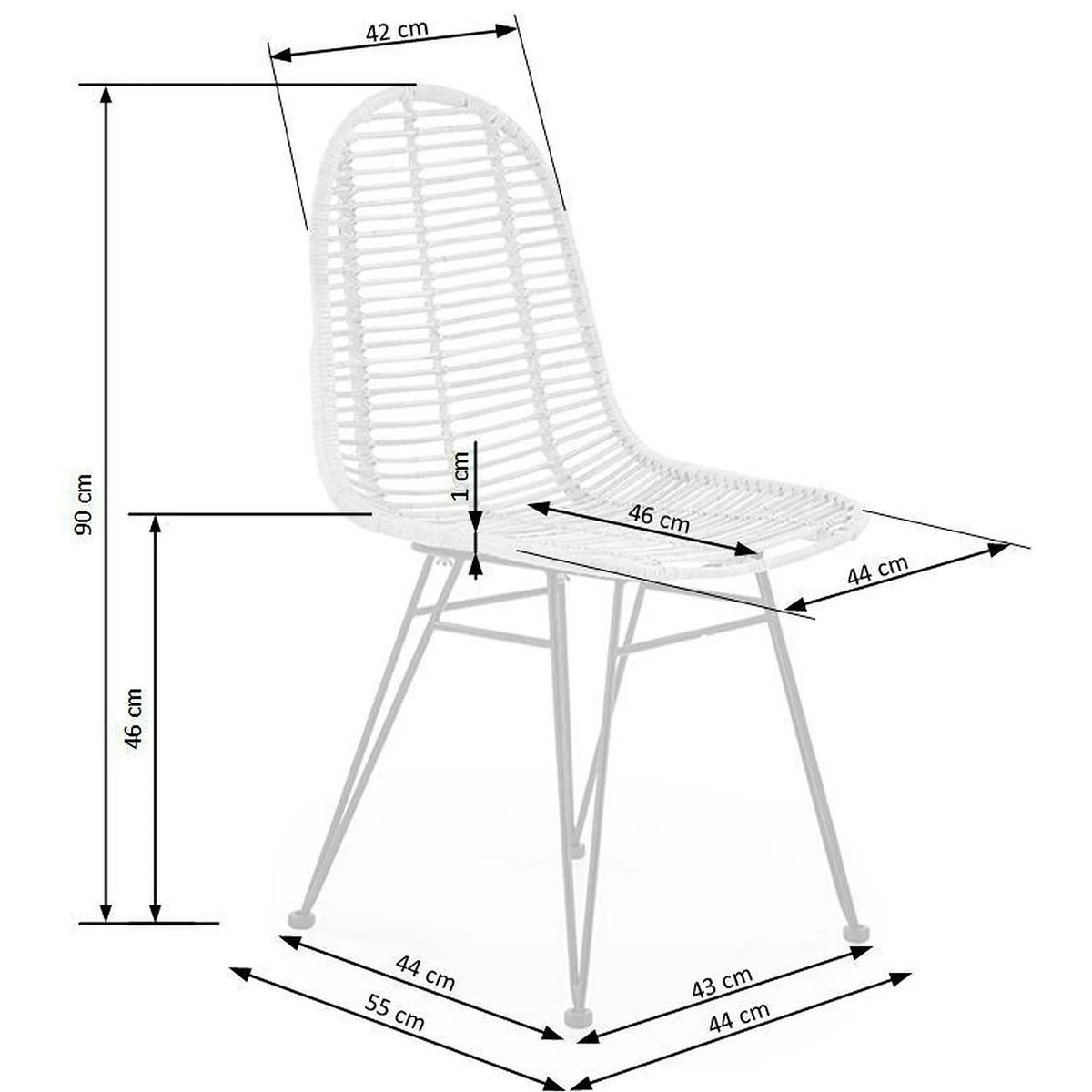 Scaun K337, stejar/negru, ratan natural/metal, 44X55X90 CM