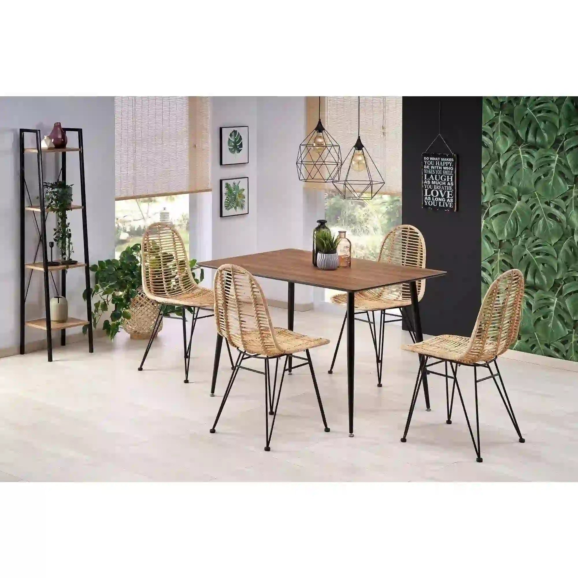 Scaun K337, stejar/negru, ratan natural/metal, 44X55X90 CM