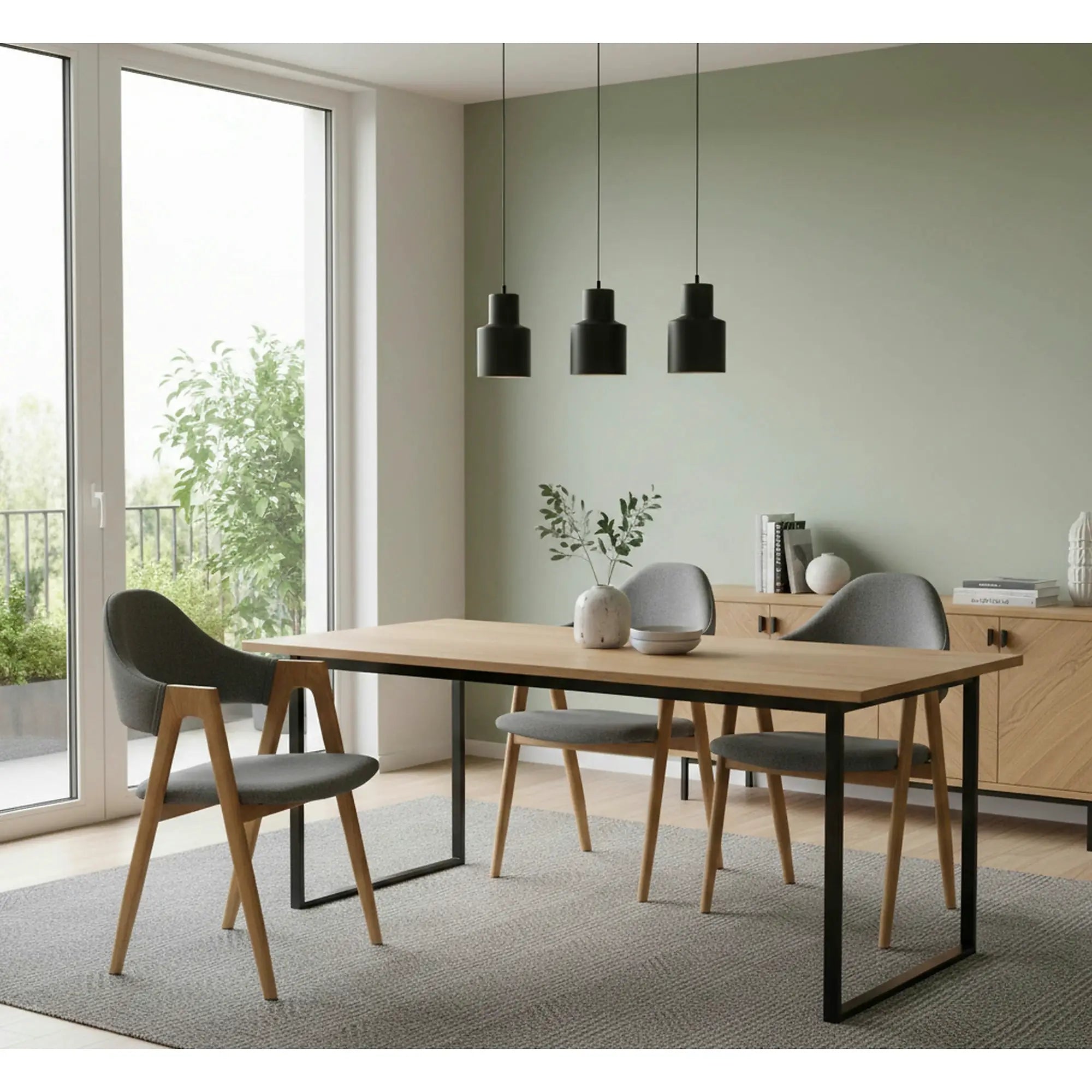 Scaun K344, gri/stejar, stofa clasica/metal, 53X51X80 CM