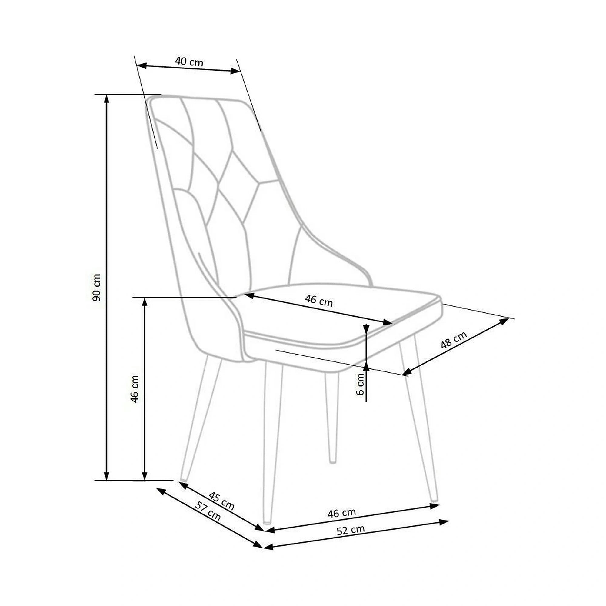 Scaun K365, gri/negru, stofa catifelata/metal, 52x57x90 cm