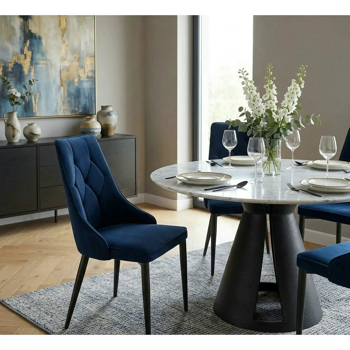 Scaun K365, stofa catifelata albastru inchis - Bluvel 86, 52x57x90 cm