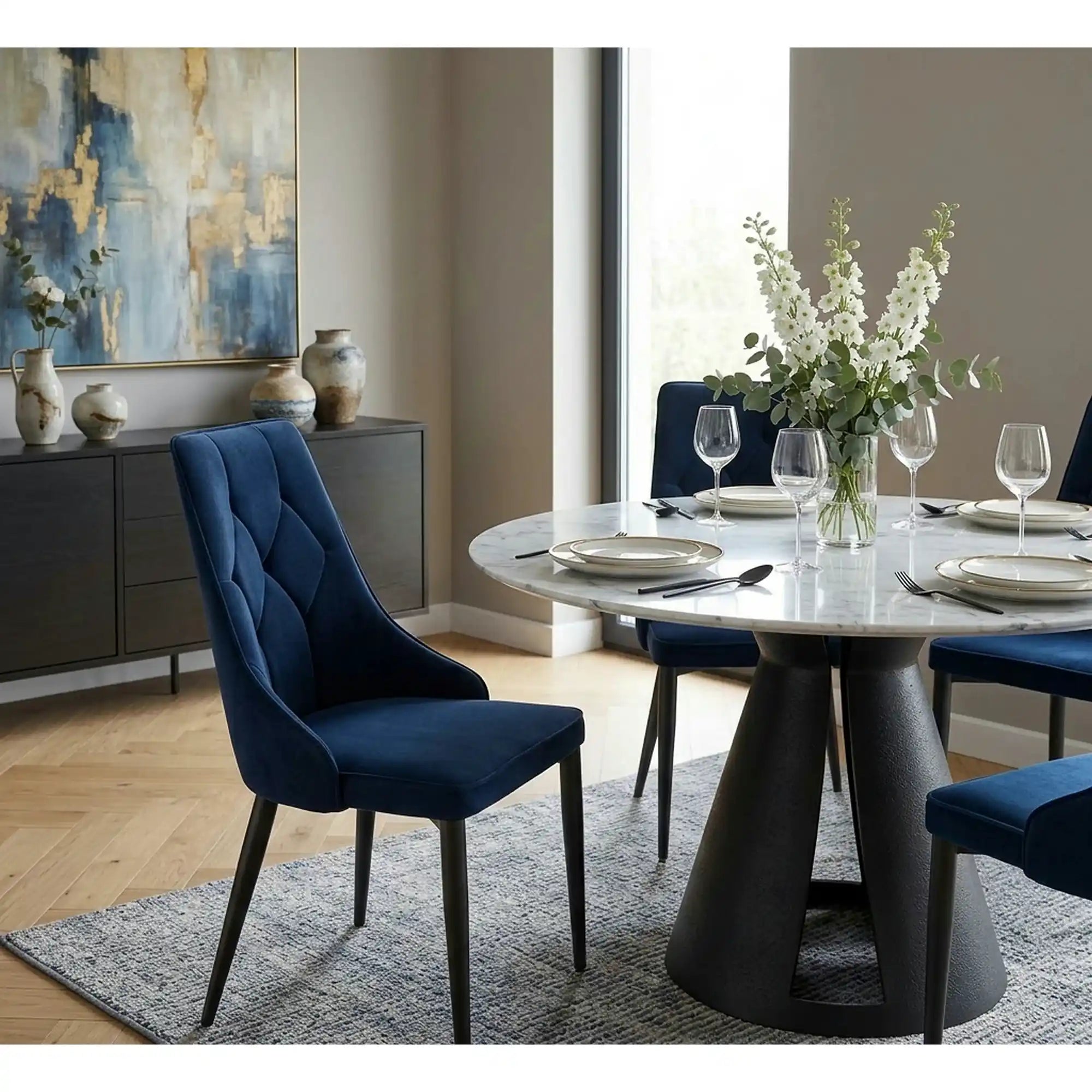Scaun K365, stofa catifelata albastru inchis - Bluvel 86, 52x57x90 cm