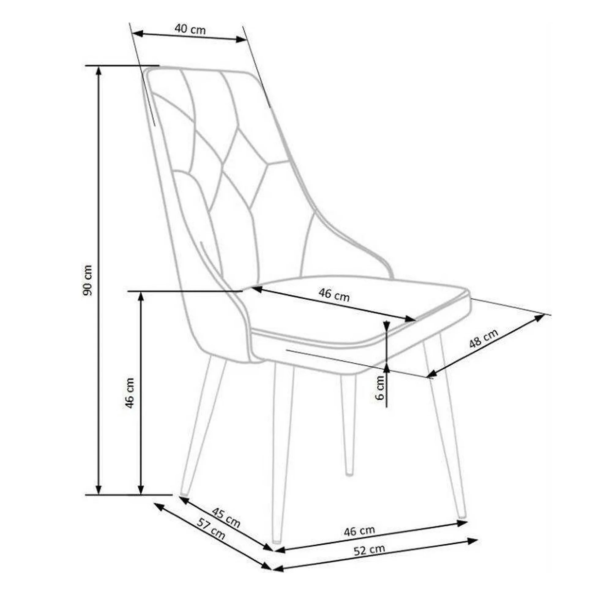 Scaun K365, stofa catifelata negru - Bluvel 19, 52x57x90 cm