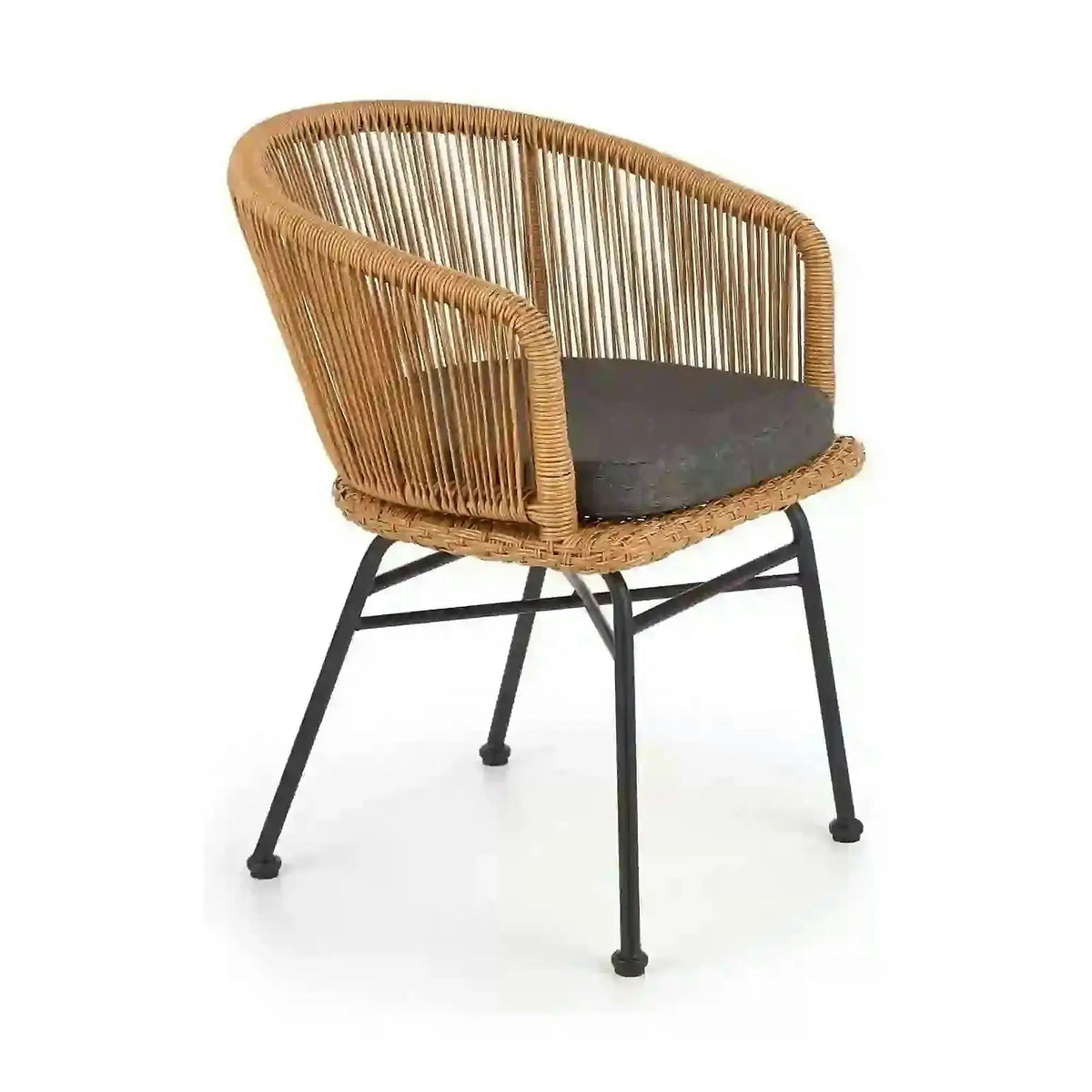 Scaun K400, gri/bej/negru, stofa/rattan sintetic/otel, 55x47x74 cm