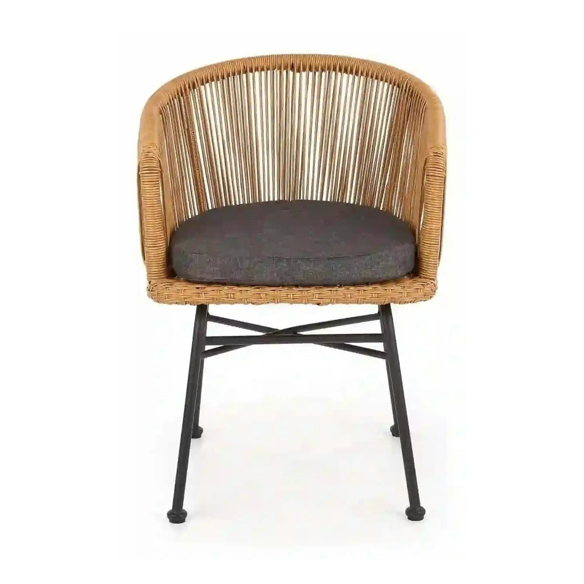 Scaun K400, gri/bej/negru, stofa/rattan sintetic/otel, 55x47x74 cm