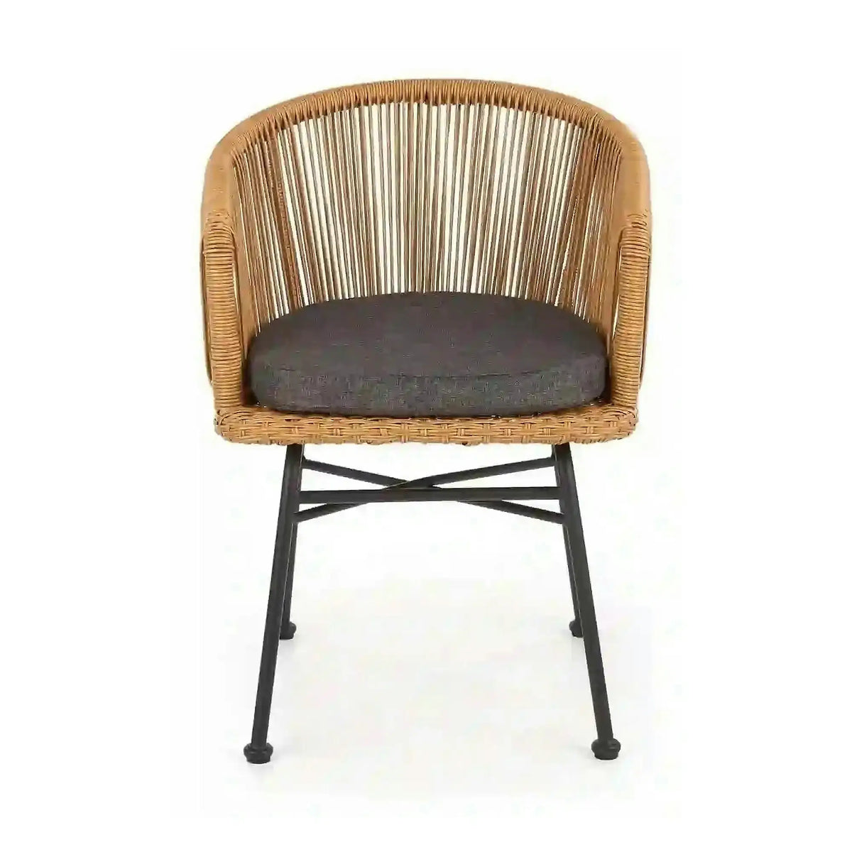 Scaun K400, gri/bej/negru, stofa/rattan sintetic/otel, 55x47x74 cm